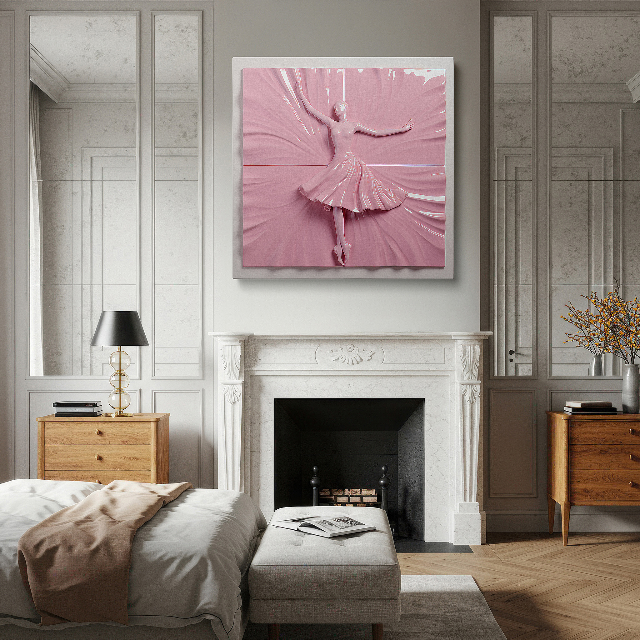 Close-up shows rich pigment, color blending, and brushwork texture — ethereal dancer in motion: large wall art featuring luminous grace and subtle dynamism, perfect for home or office decor