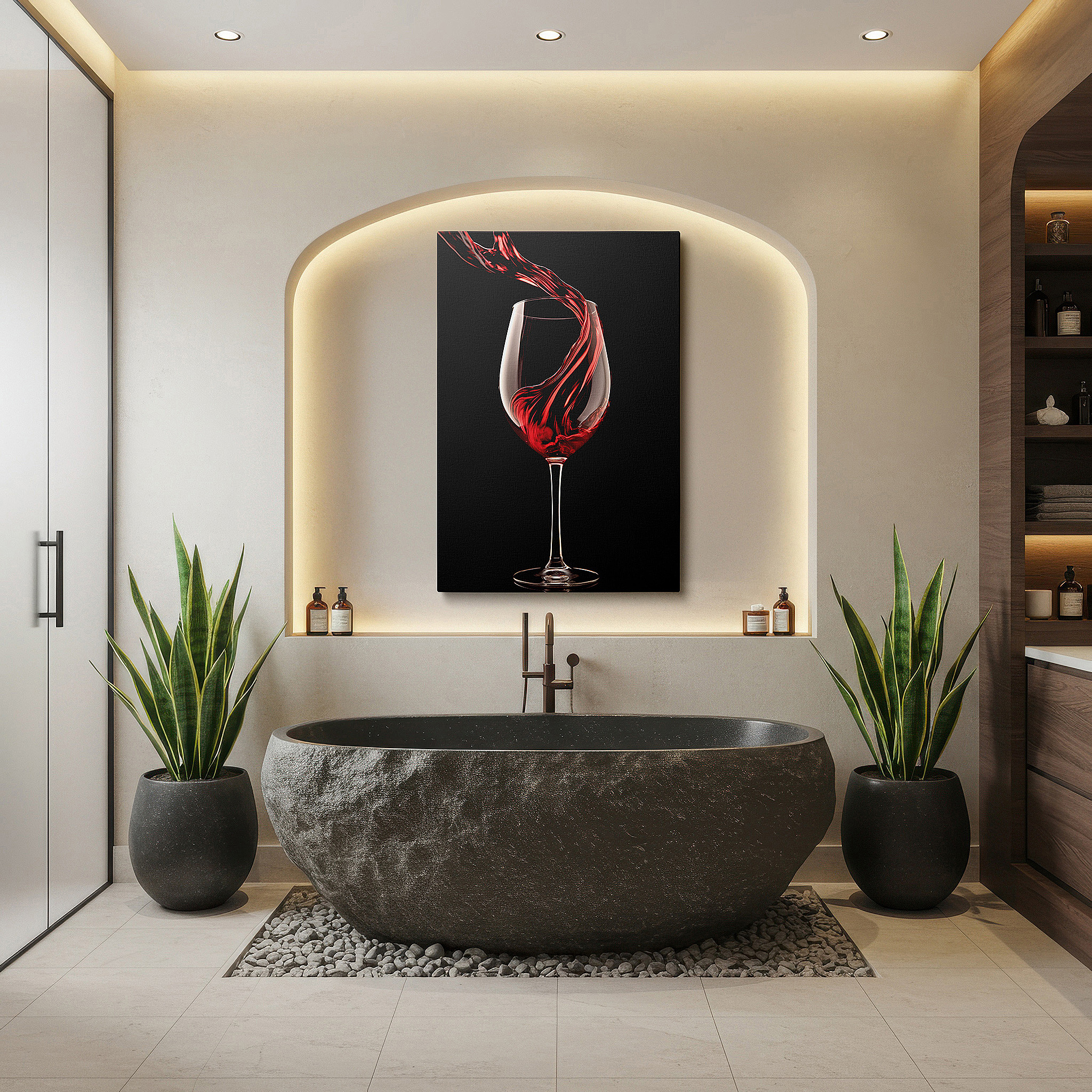 Close-up shows rich pigment, color blending, and brushwork texture — wall art: celebrate wine culture with a striking red splash - large canvas art for office and bedroom decor