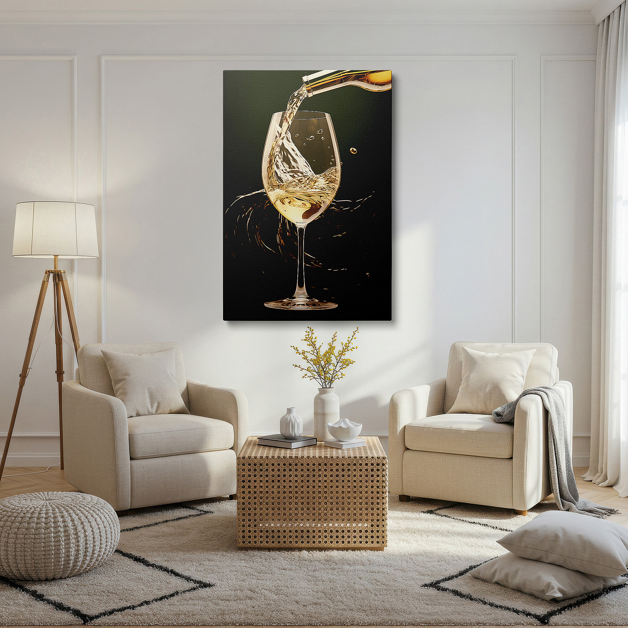 Close-up shows rich pigment, color blending, and brushwork texture — wall art: exquisite white wine pour, a mesmerizing interplay of light and motion - large canvas wall art for office and bedroom decor