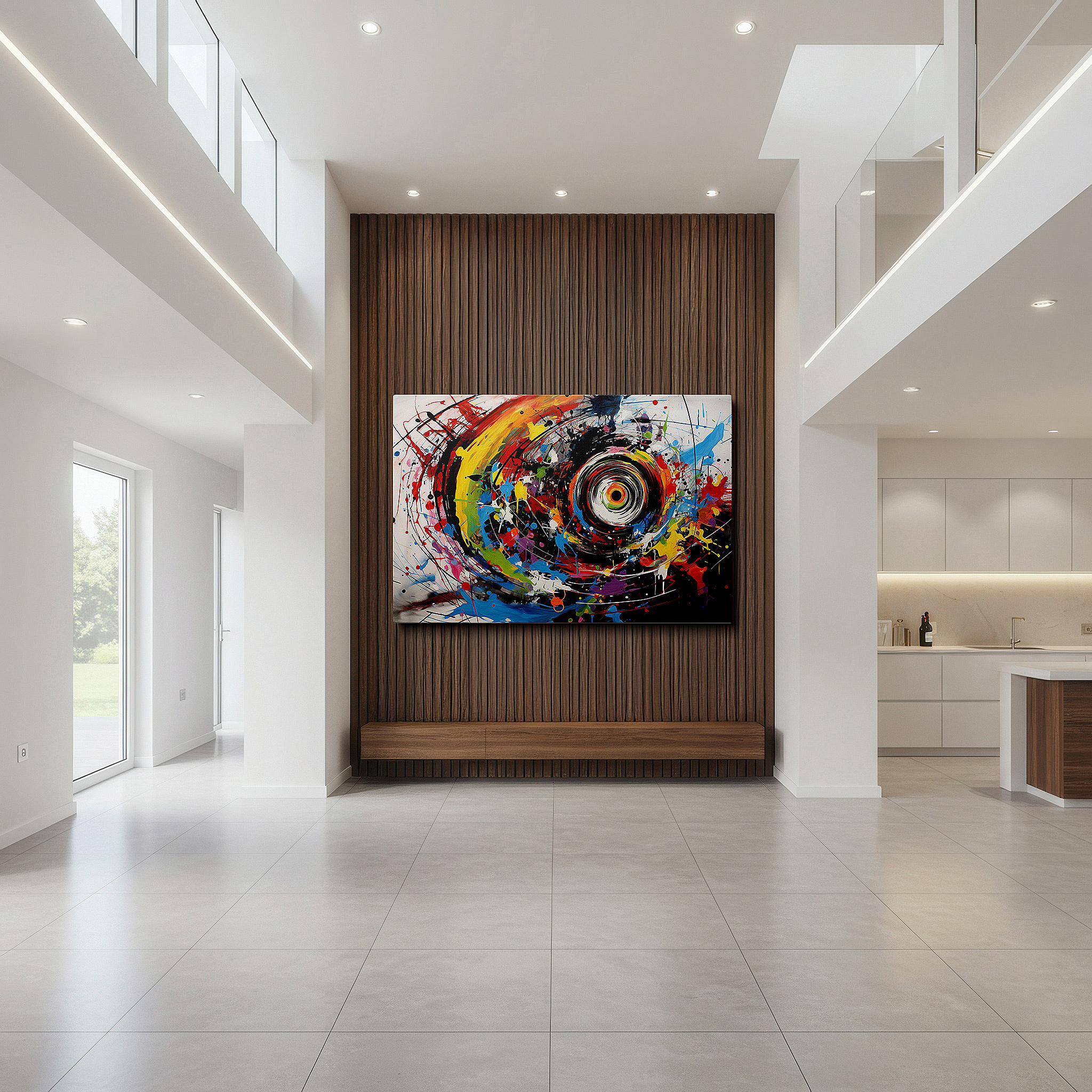 Close-up shows rich pigment, color blending, and brushwork texture — wall decor: vibrant abstract symphony - large canvas art for office, bedroom, and living spaces