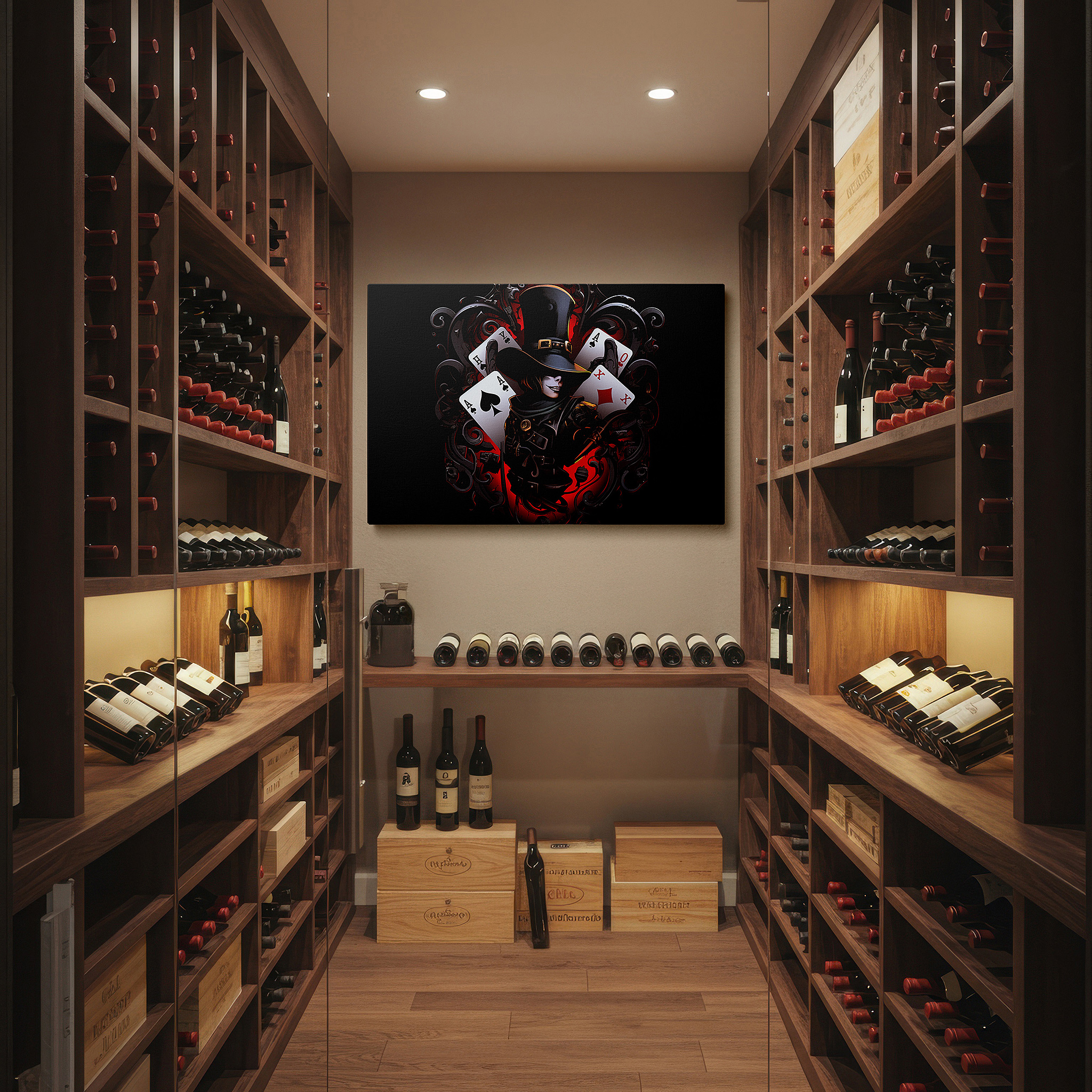 Featured in a dining room with dark wood furniture and candlelight — mysterious shadows and tactical challenges in a game-themed large wall art, canvas wall art, wall decor for office, bedroom, and living room