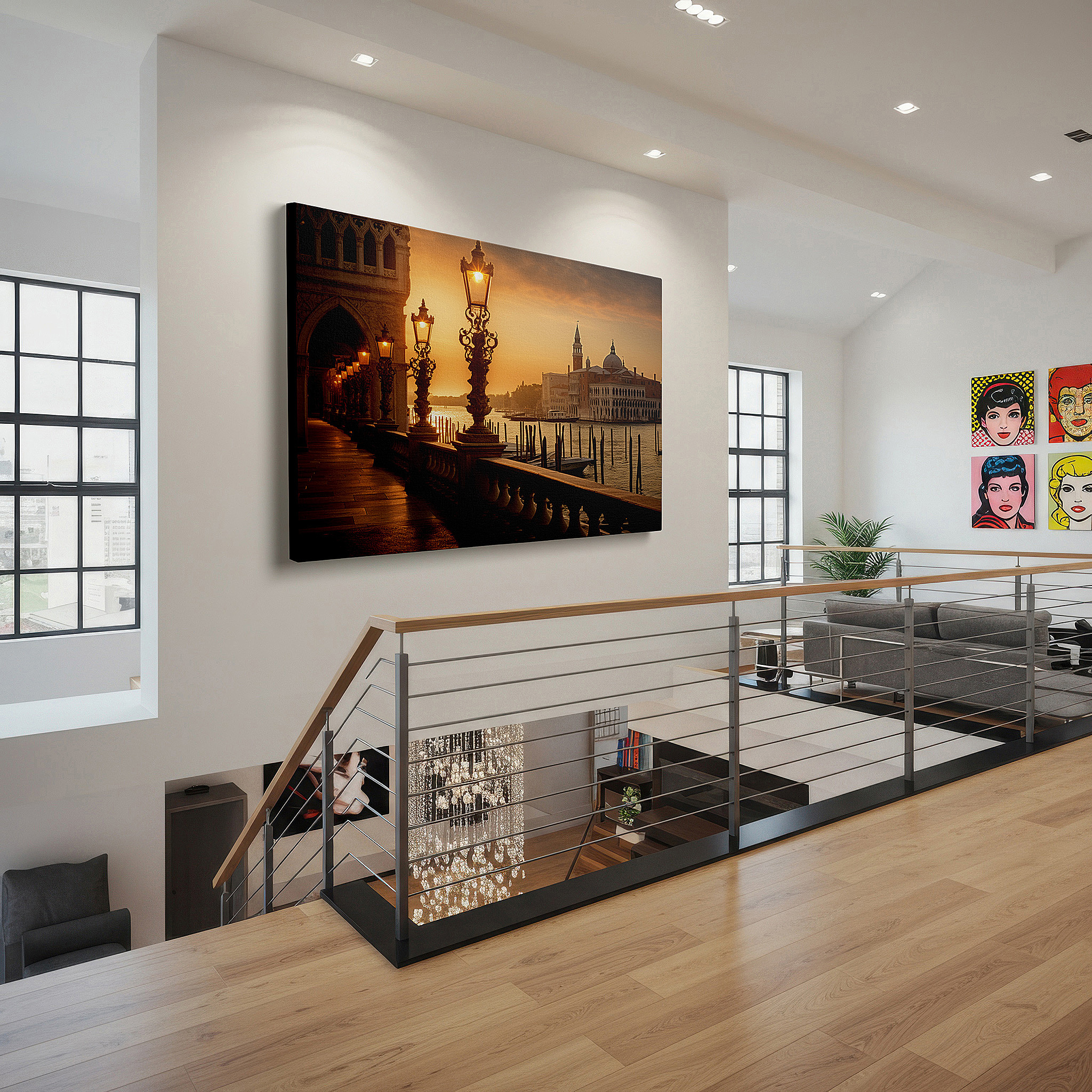 Featured in a dining room with dark wood furniture and candlelight — sunset serenity at the waterfront wall art: experience tranquility with a blend of light, shadows, and historical charm - perfect for home or office decor