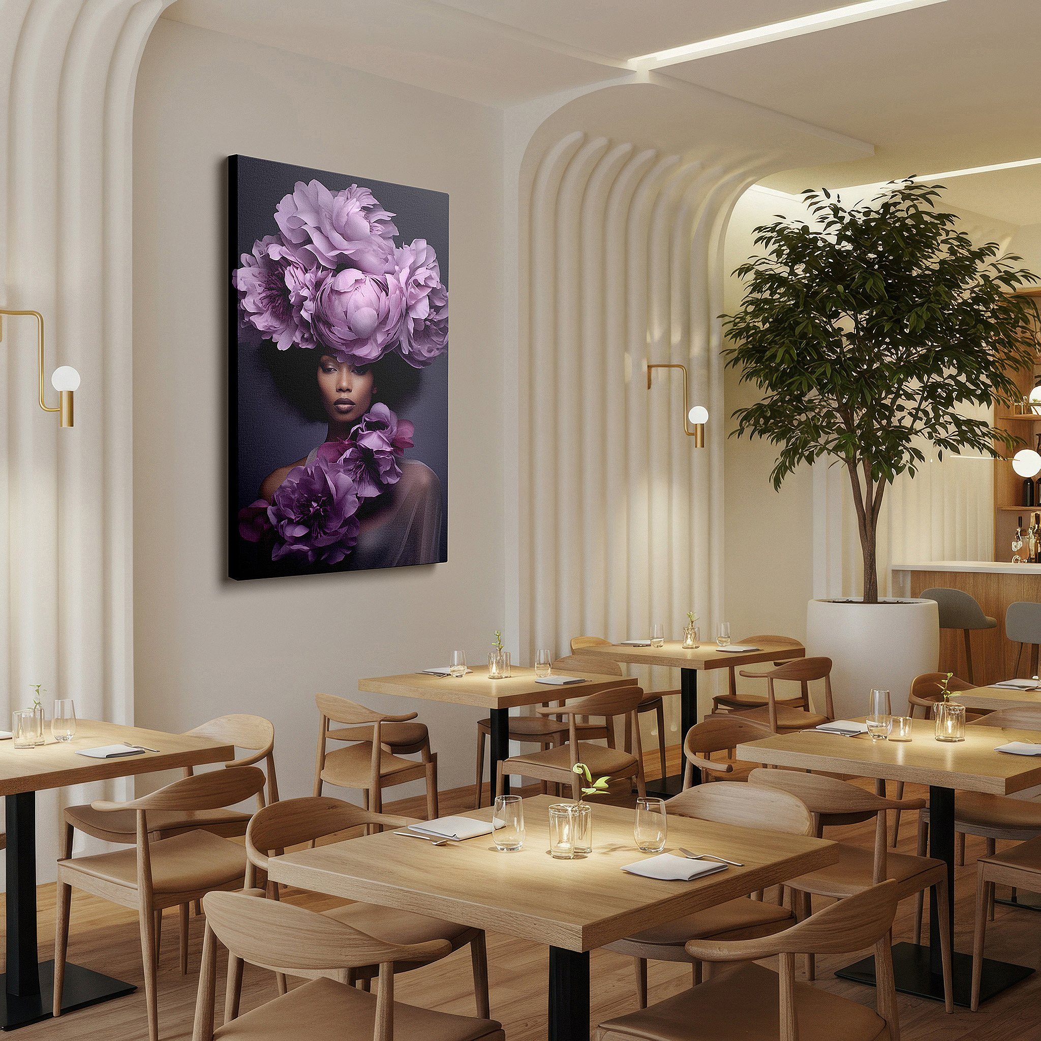 Framed by abstract decor and natural-toned accessories — floral elegance: femininity and empowerment - large canvas wall art for office, bedroom, and living room decor