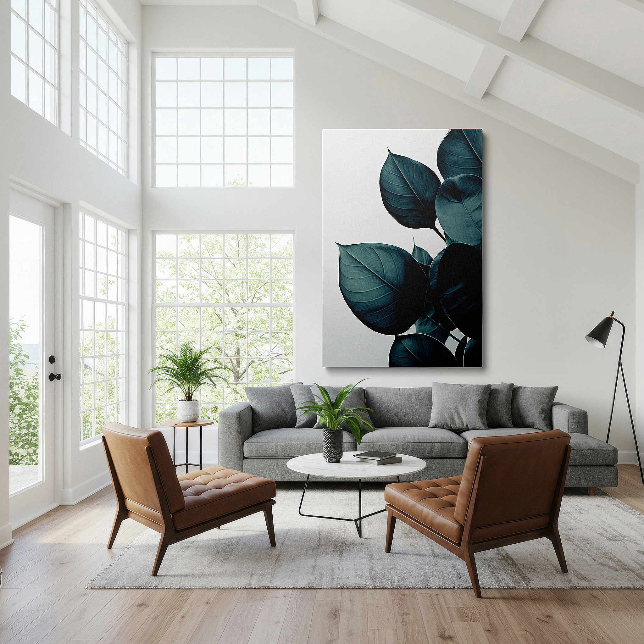 Gently illuminated by ambient lighting in an entryway — serene nature's beauty captured in elegant green leaves: vibrant shades large wall art, canvas wall art, wall decor for office and bedroom