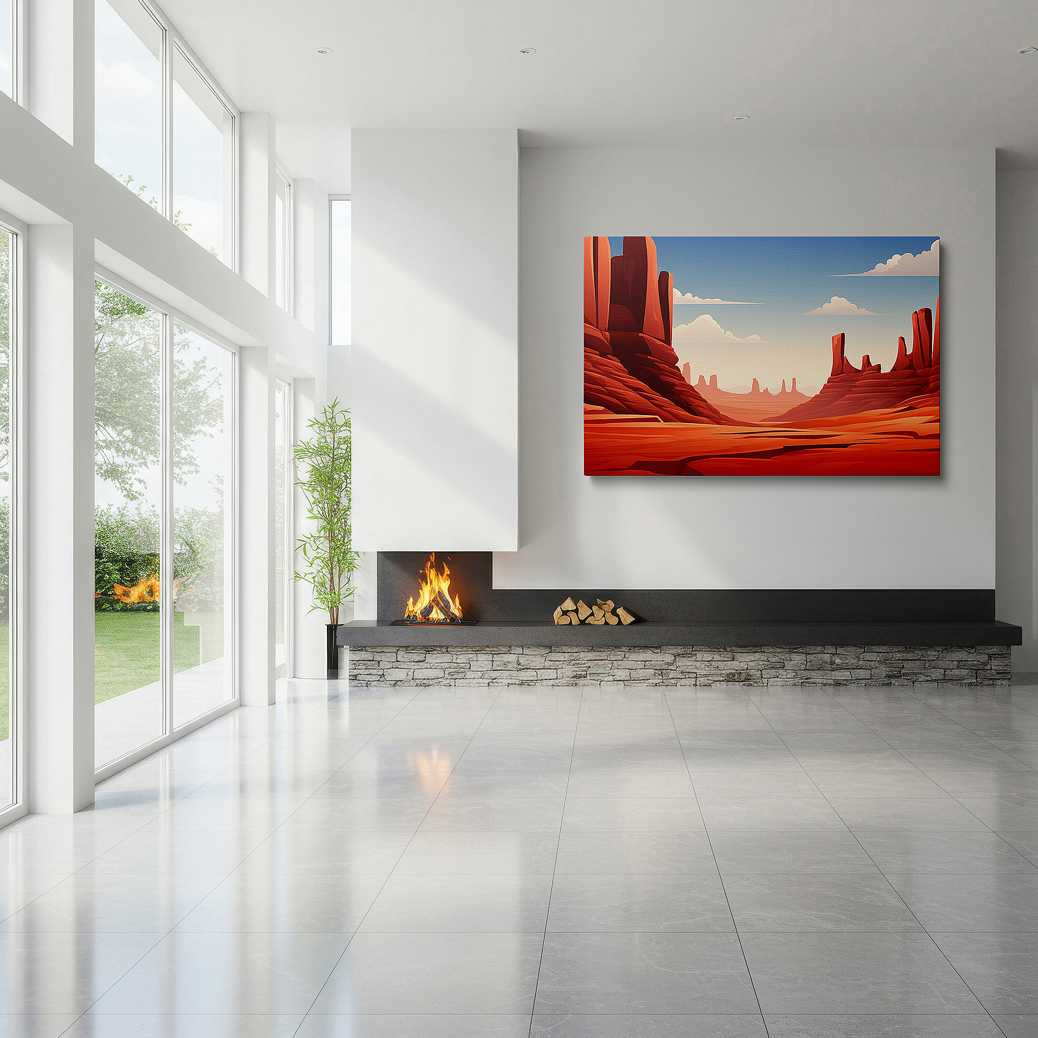 Gently illuminated by ambient lighting in an entryway — stunning southwest american desert scenery featuring classic red rock structures, large canvas wall art for home and office decor