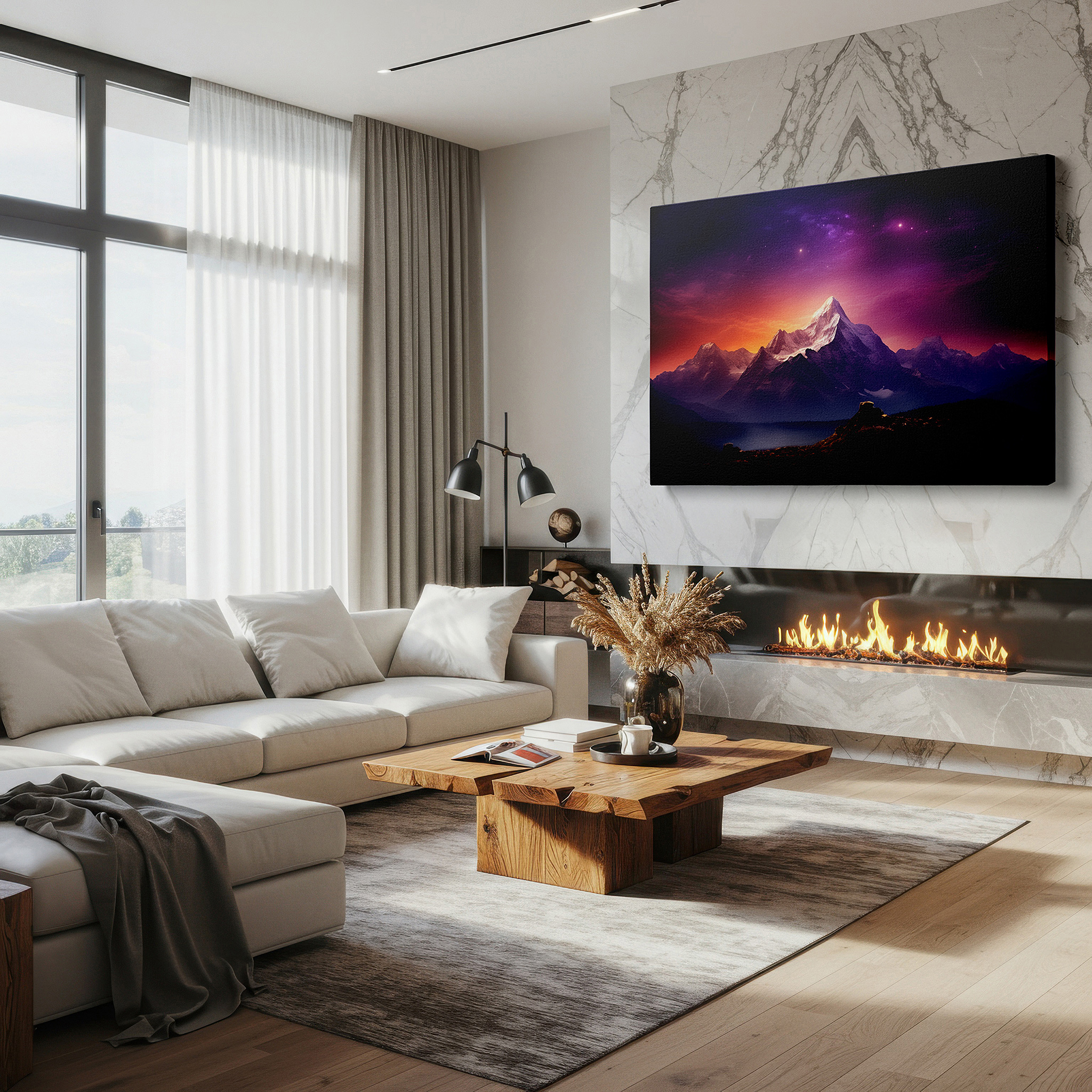 Gently illuminated by ambient lighting in an entryway — twilight majesty: a dance of light and darkness - large canvas wall art for office, bedroom, and living room decor