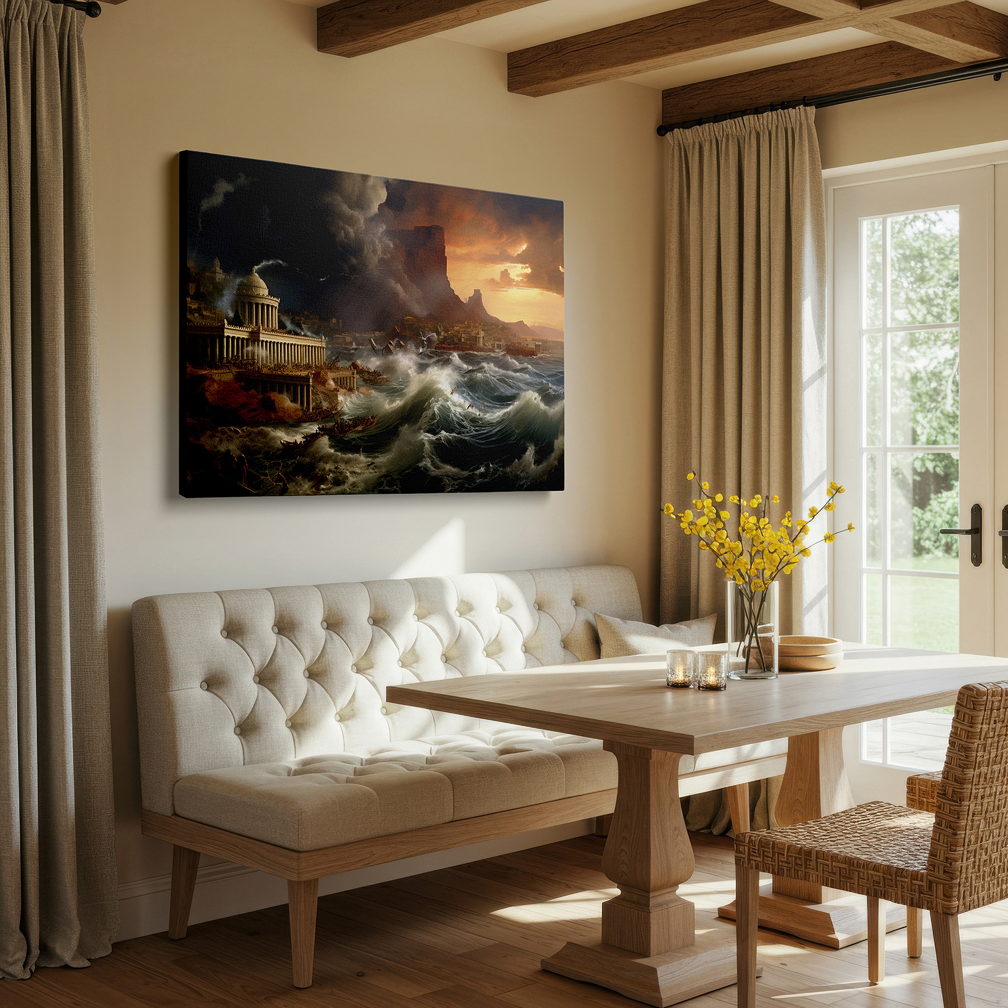 Installation made easy with a centered hook and clean wire mount — ancient spirits and nature's fury clash in a stormy seascape large wall art, canvas wall art, wall decor for office and bedroom