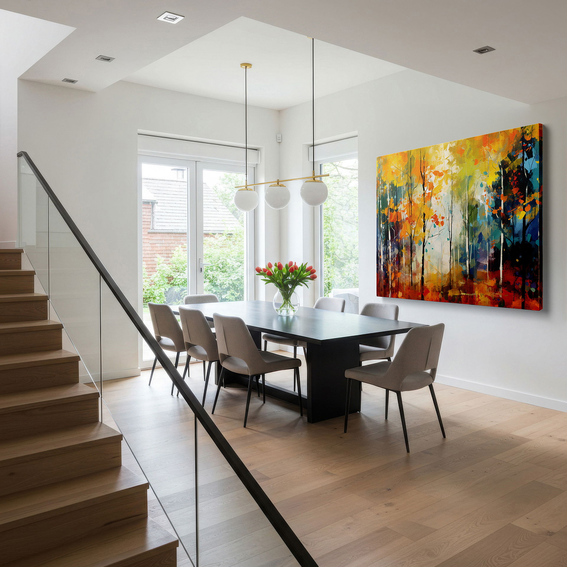 Installation made easy with a centered hook and clean wire mount — autumn symphony - captivating colors and shapes embody the season's spirit large wall art, canvas wall art, wall decor, office wall art