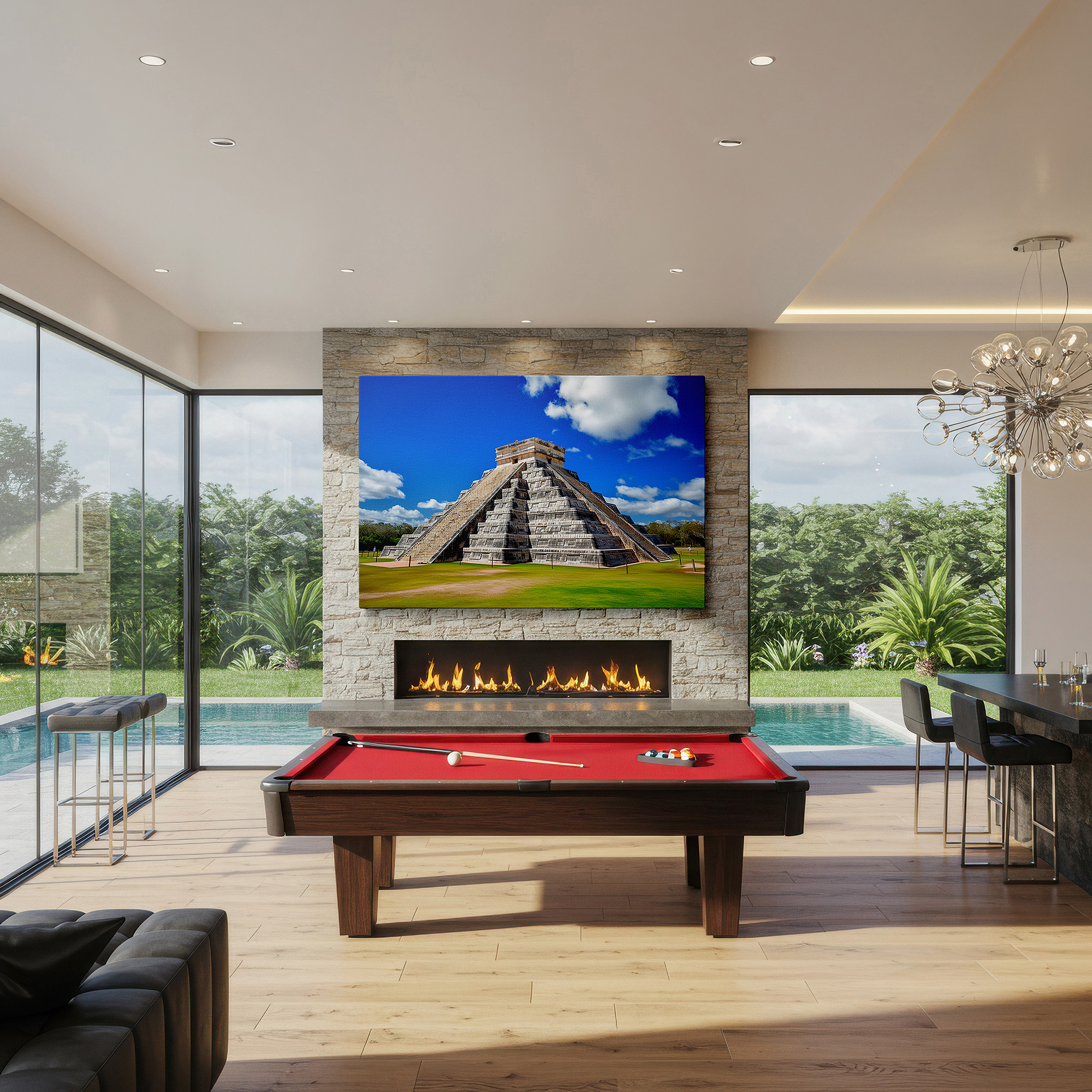 Installation made easy with a centered hook and clean wire mount — chichen itza majesty - a celebration of mayan ingenuity and the cycles of time - large wall art, canvas wall art, wall decor for office and bedroom
