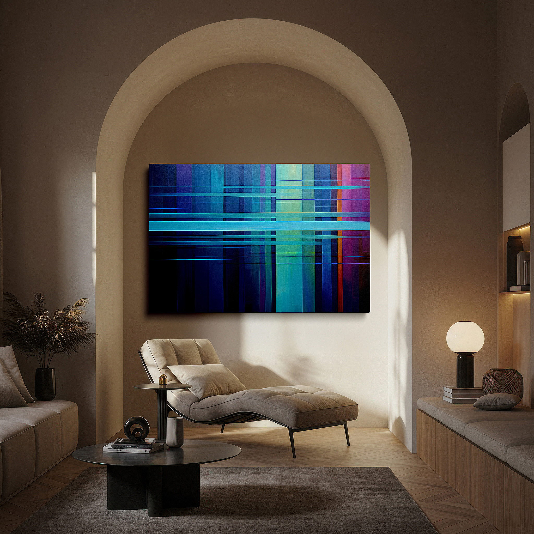 Installation made easy with a centered hook and clean wire mount — elegant vertical abstract masterpiece large canvas wall art for office, bedroom, and living room decor