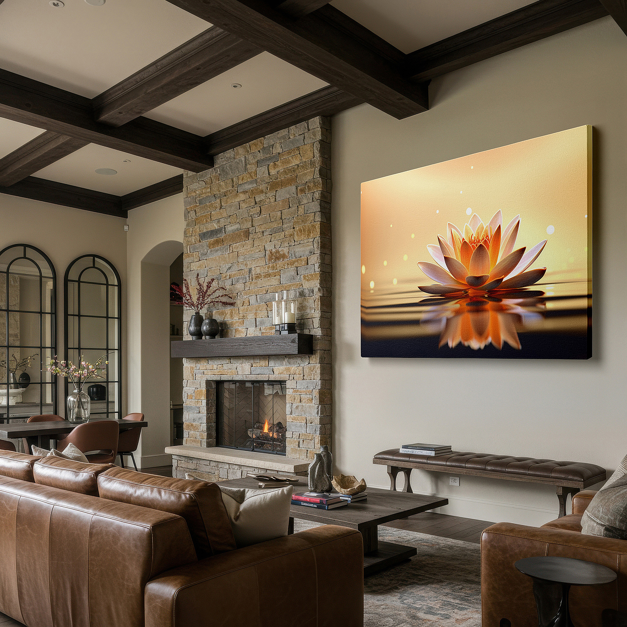 Installation made easy with a centered hook and clean wire mount — serene lotus flower on tranquil waters: a symbol of purity and enlightenment - large canvas wall art for office decor