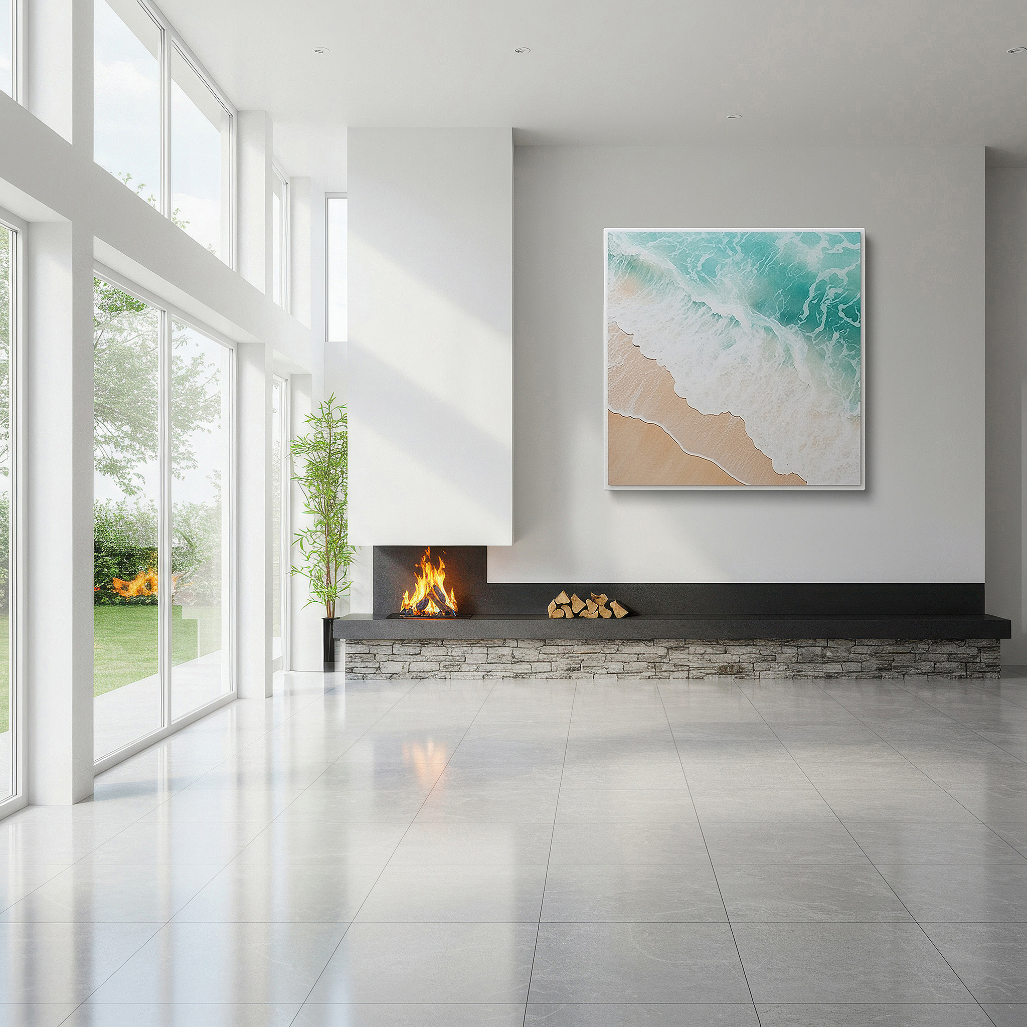 Installation made easy with a centered hook and clean wire mount — tranquil tropical haven wall art featuring turquoise waters and golden sands - large canvas for office, bedroom, and living room decor