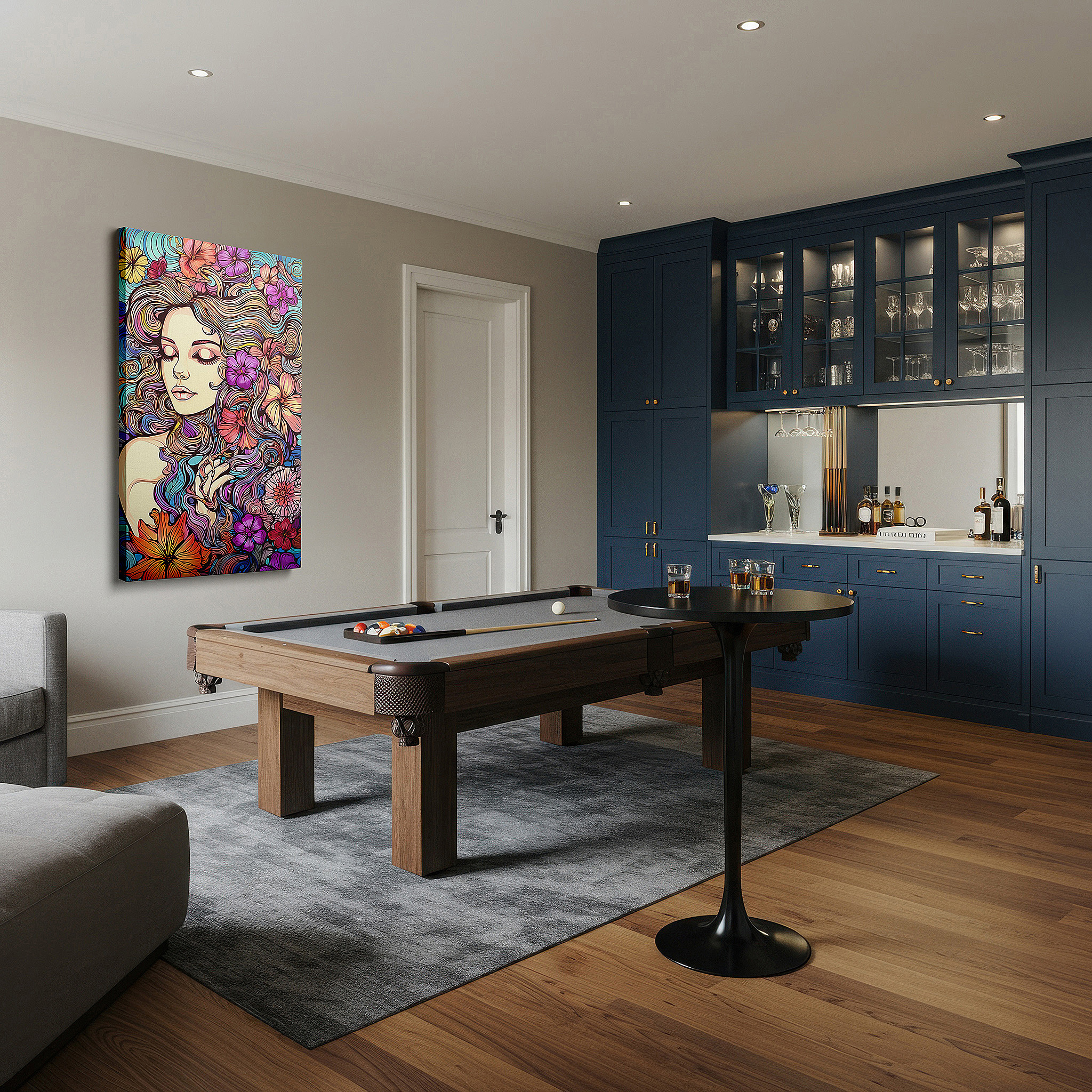 Installation made easy with a centered hook and clean wire mount — wall art: tranquil scene of serene woman enveloped by nature's vibrant essence - large canvas wall art for office and bedroom decor