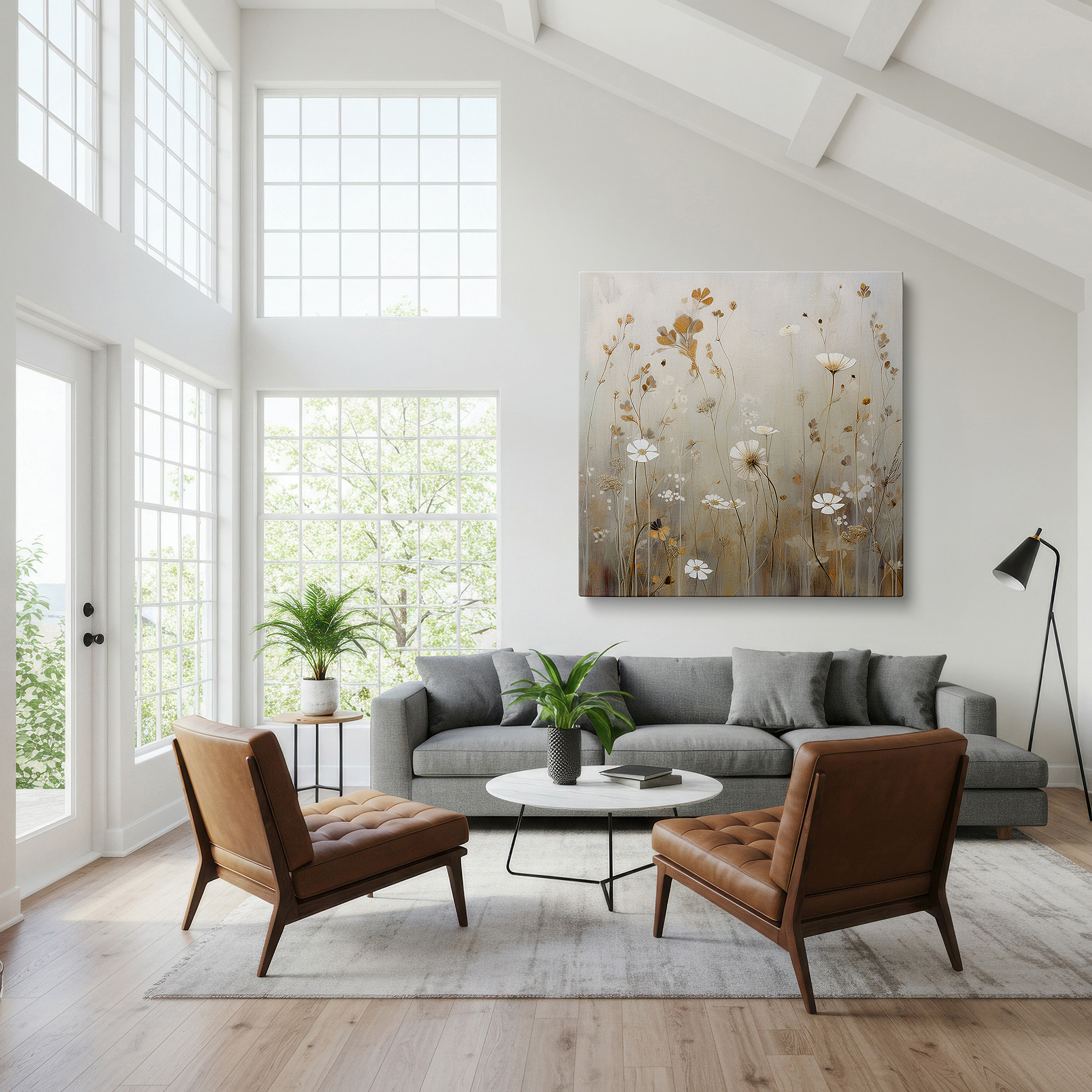 Lighting brings out layered depth in the print’s surface grain — dreamlike wildflowers: a tranquil canvas of nature's fleeting beauty - large wall art for home and office decor