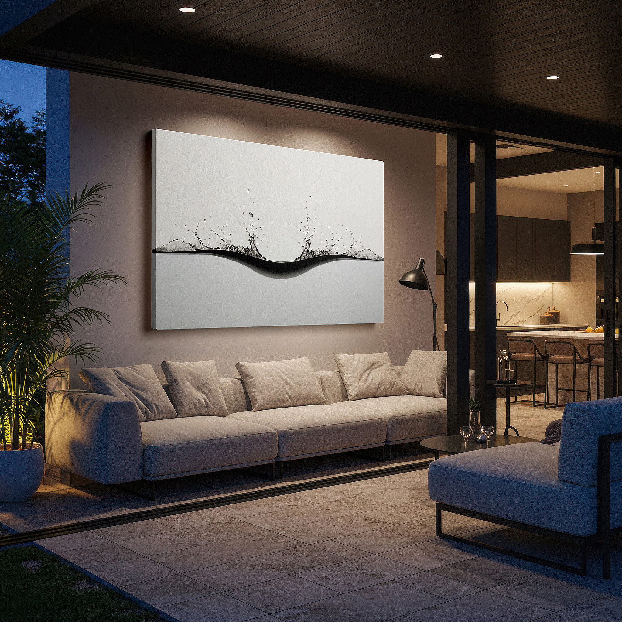 Lighting brings out layered depth in the print’s surface grain — tranquil water dynamics wall art: minimalist white large canvas for office, bedroom, and living room decor