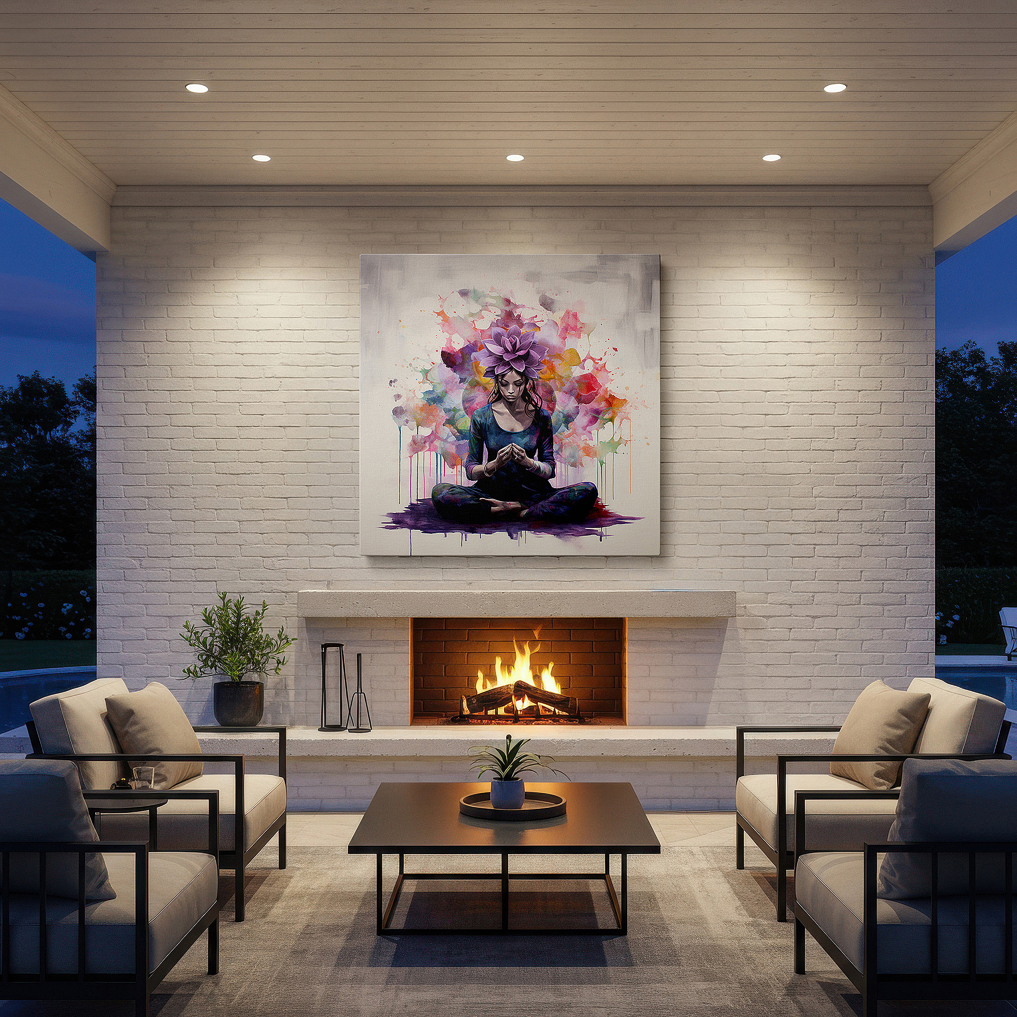 Lighting brings out layered depth in the print’s surface grain — wall art: tranquil meditation with lotus - a centerpiece for spiritual awakening and peaceful reflection. large canvas wall art decor for office walls.