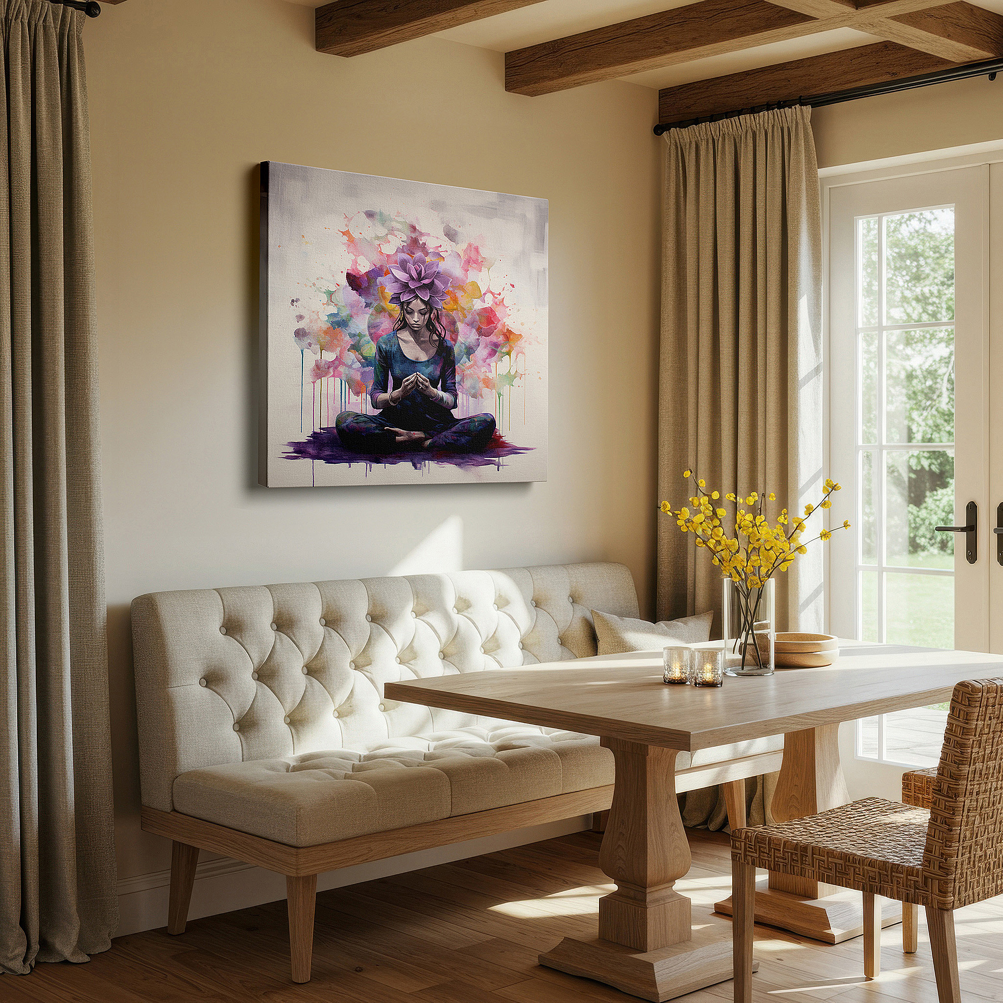 Lighting brings out layered depth in the print’s surface grain — wall art: tranquil meditation with vivid abstracts and floral designs - large canvas wall art for office and bedroom decor