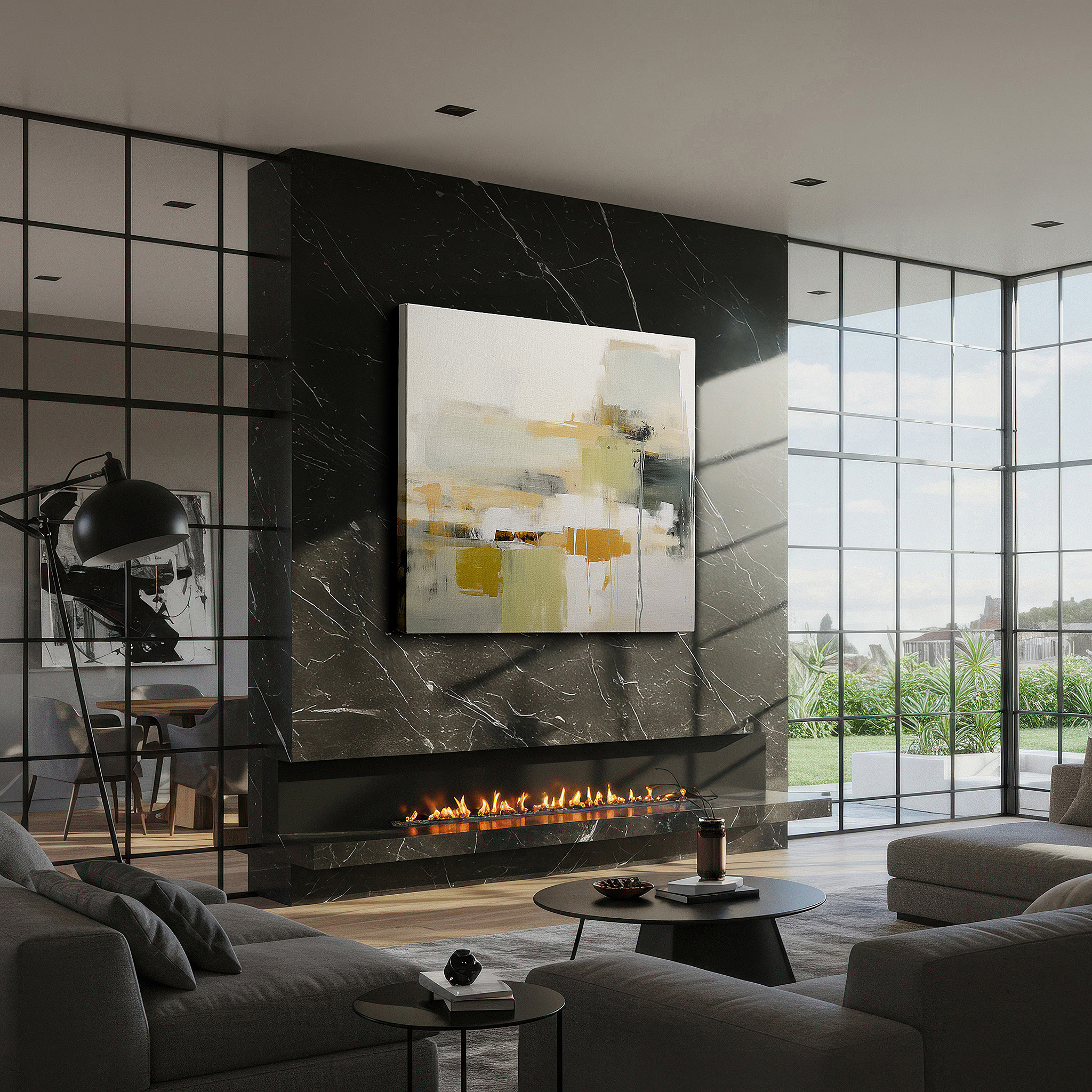 Mounted in a loft-style interior with exposed brick walls — modern elegance in subtle tones for peace and harmony: large wall art, canvas wall art, wall decor, office wall art, bedroom wall art