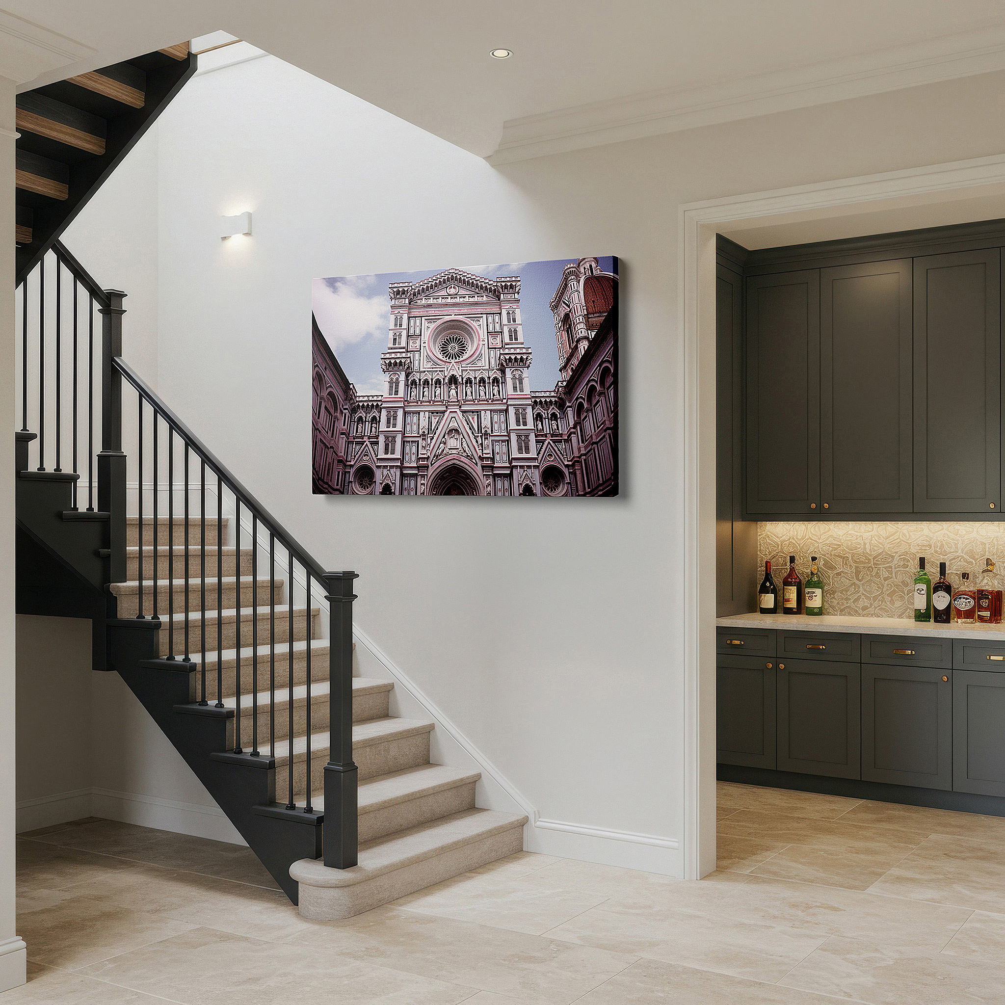 Mounted in a loft-style interior with exposed brick walls — renaissance-inspired wall art: florence cathedral facade large canvas, ideal for office and bedroom decor