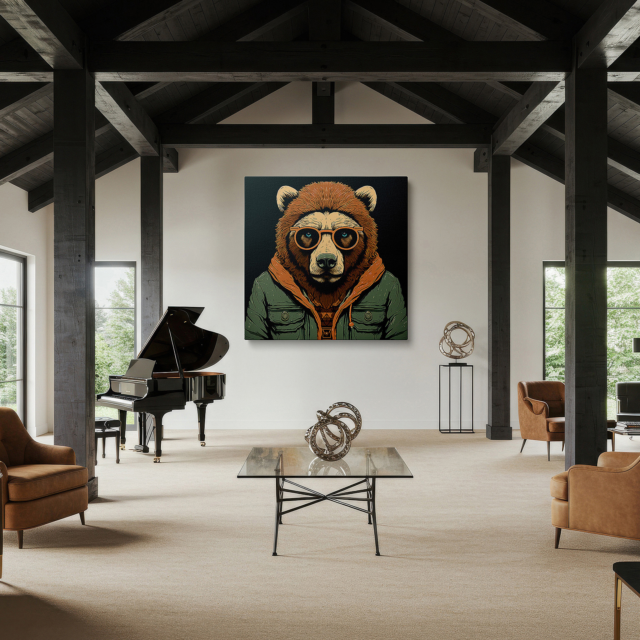 Perfectly sized at 45×30 cm for accenting shelves or narrow walls — bear-themed wall art: blending wilderness with urban elegance - ideal for living rooms, bedrooms, and offices