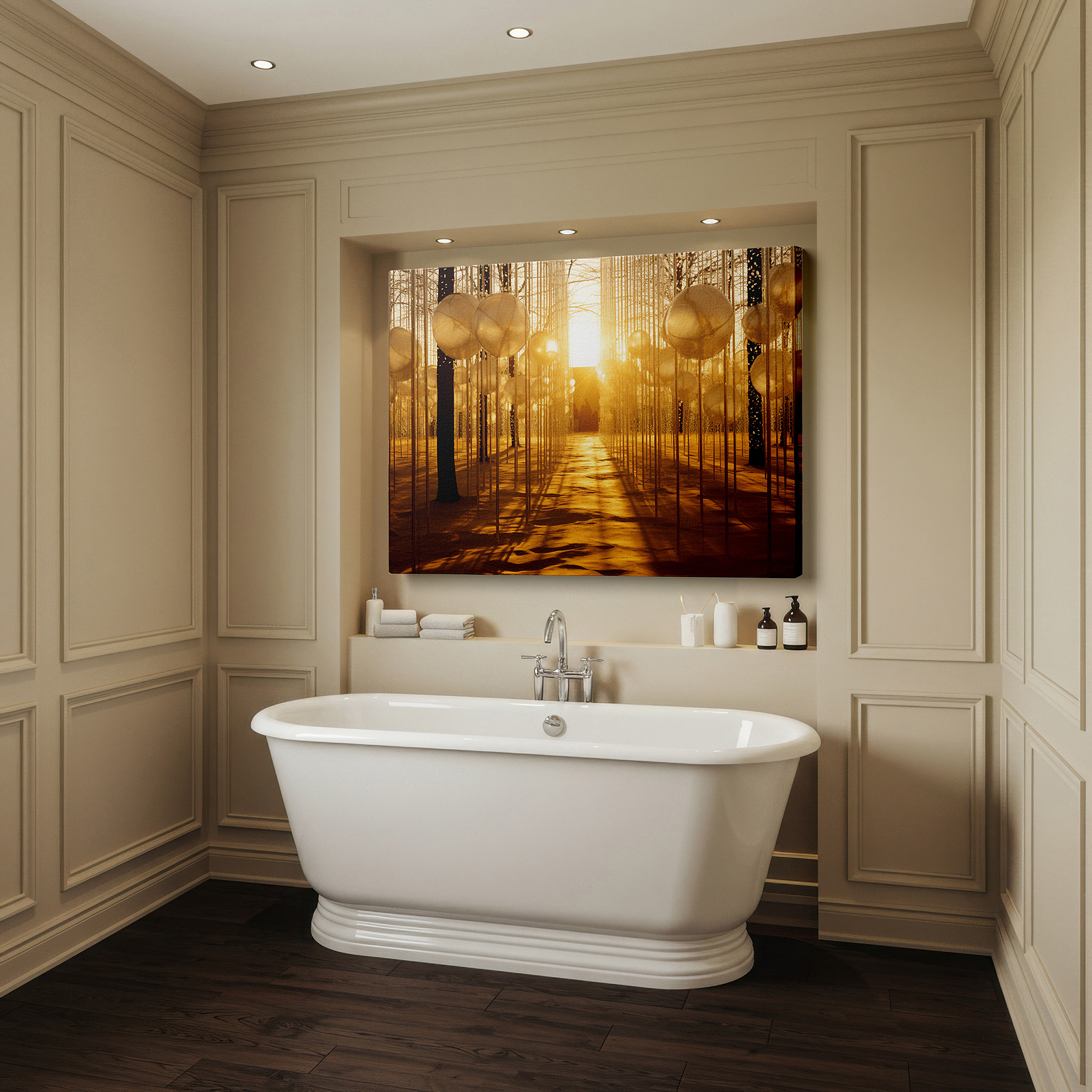 Perfectly sized at 45×30 cm for accenting shelves or narrow walls — enchanted forest and abstract light fusion: innovative nature-themed large wall art for offices and bedrooms