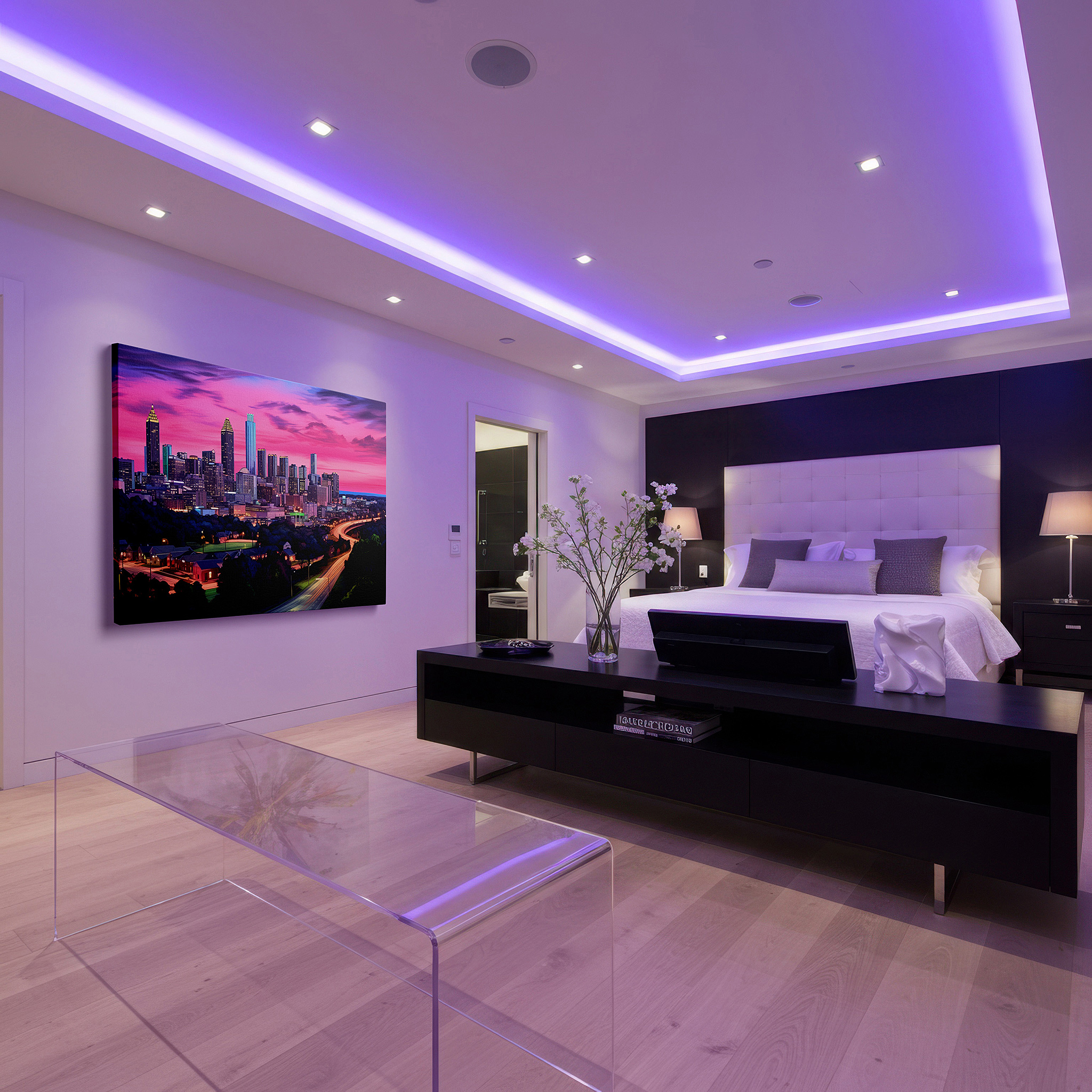 Perfectly sized at 45×30 cm for accenting shelves or narrow walls — evening glow over atlanta skyline: a showcase of urban vitality and architectural beauty - large wall art, canvas wall art, wall decor for office