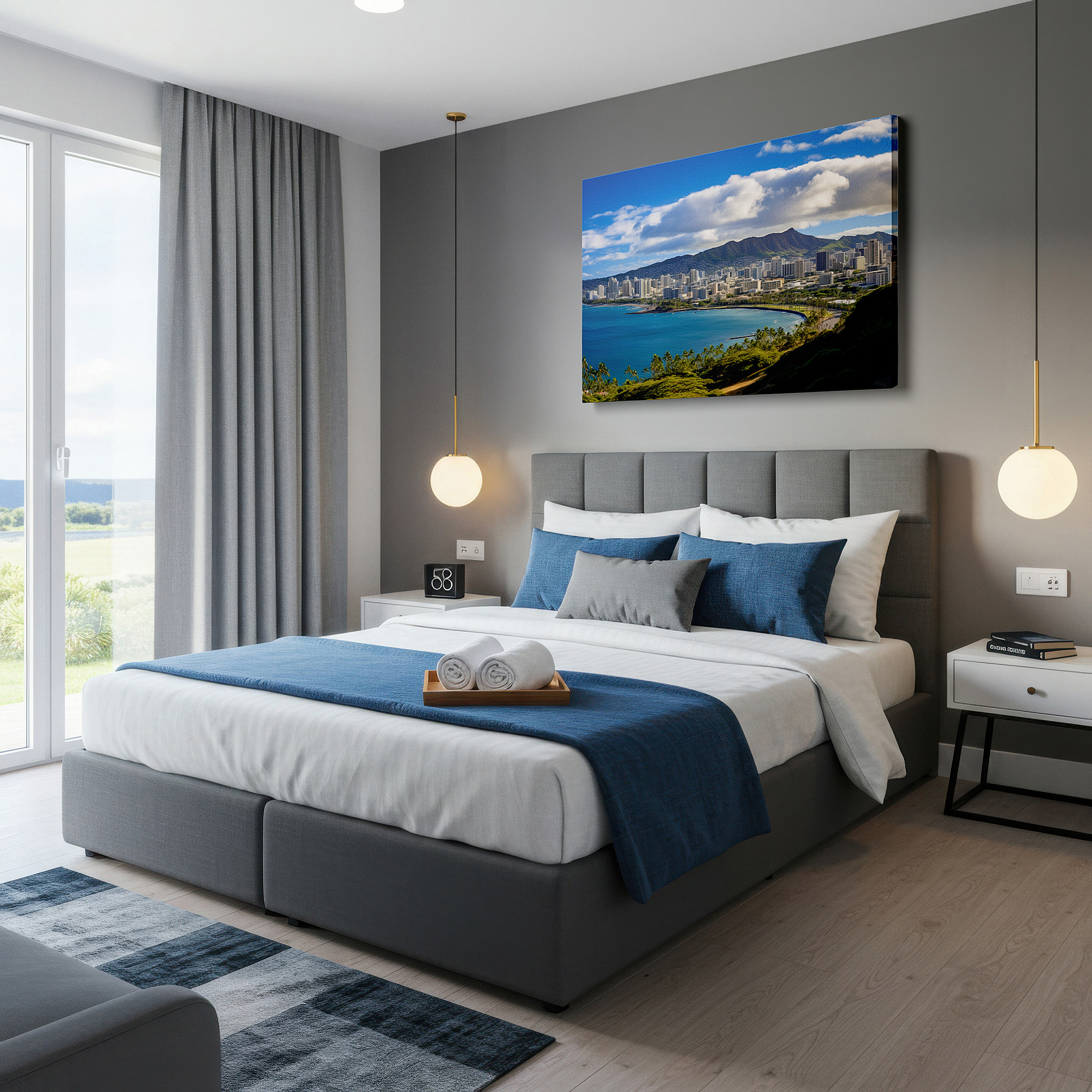 Perfectly sized at 45×30 cm for accenting shelves or narrow walls — honolulu coastline and diamond head crater - tropical paradise large wall art, canvas decor for office and bedroom