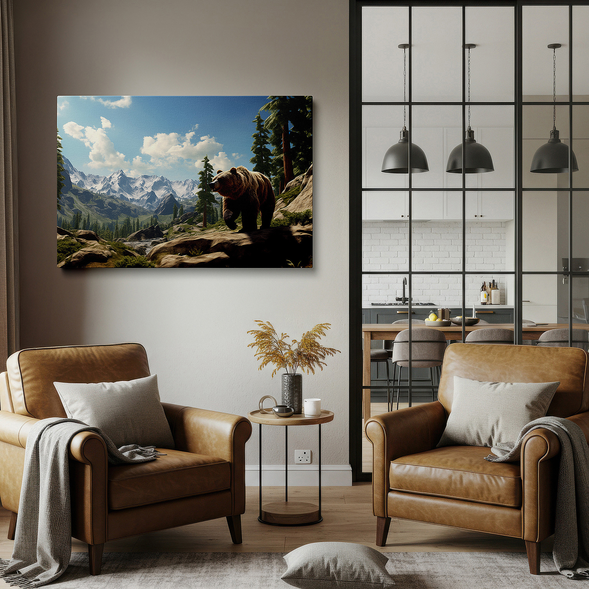 Perfectly sized at 45×30 cm for accenting shelves or narrow walls — majestic bear amidst scenic mountain vistas - celebrating wild natural beauty, large canvas wall art decor