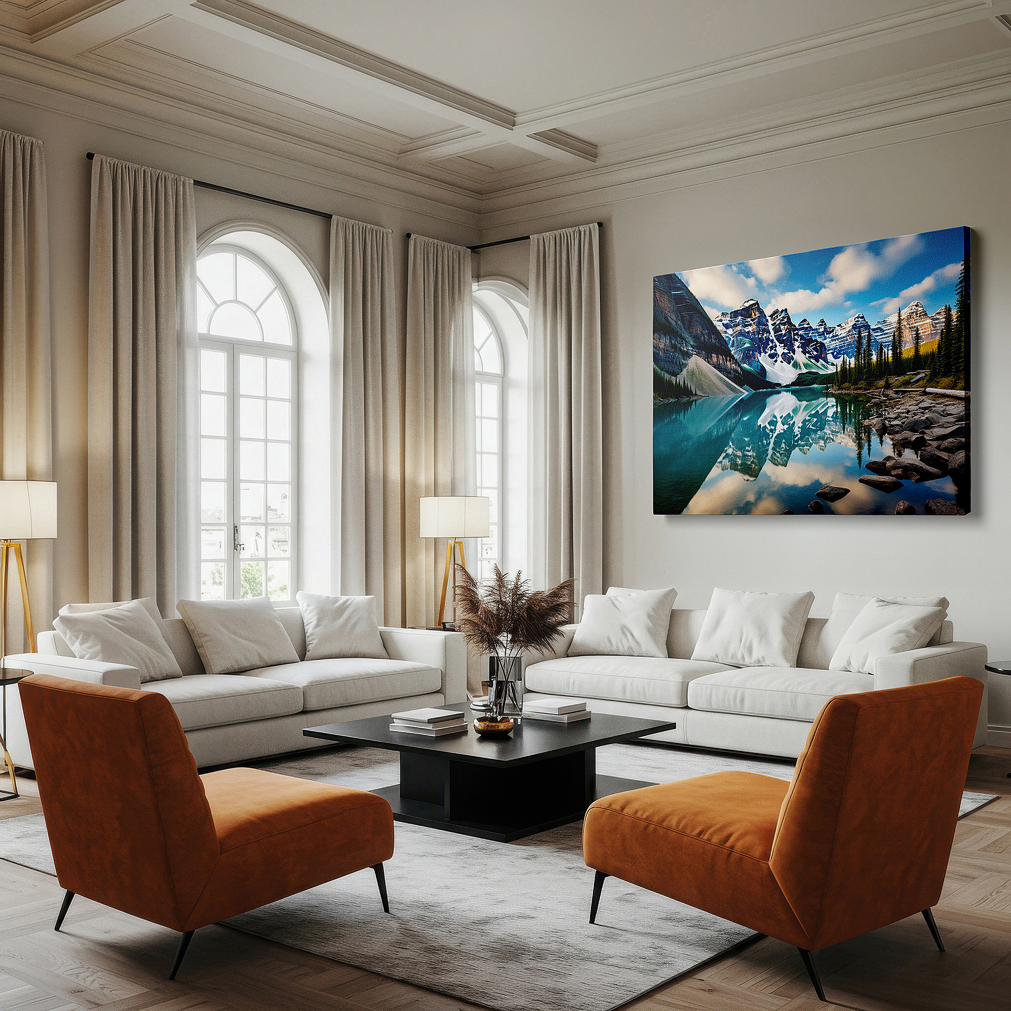 Perfectly sized at 45×30 cm for accenting shelves or narrow walls — majestic mountain peaks and serene lake reflections large wall art, canvas wall art, wall decor for office and bedroom