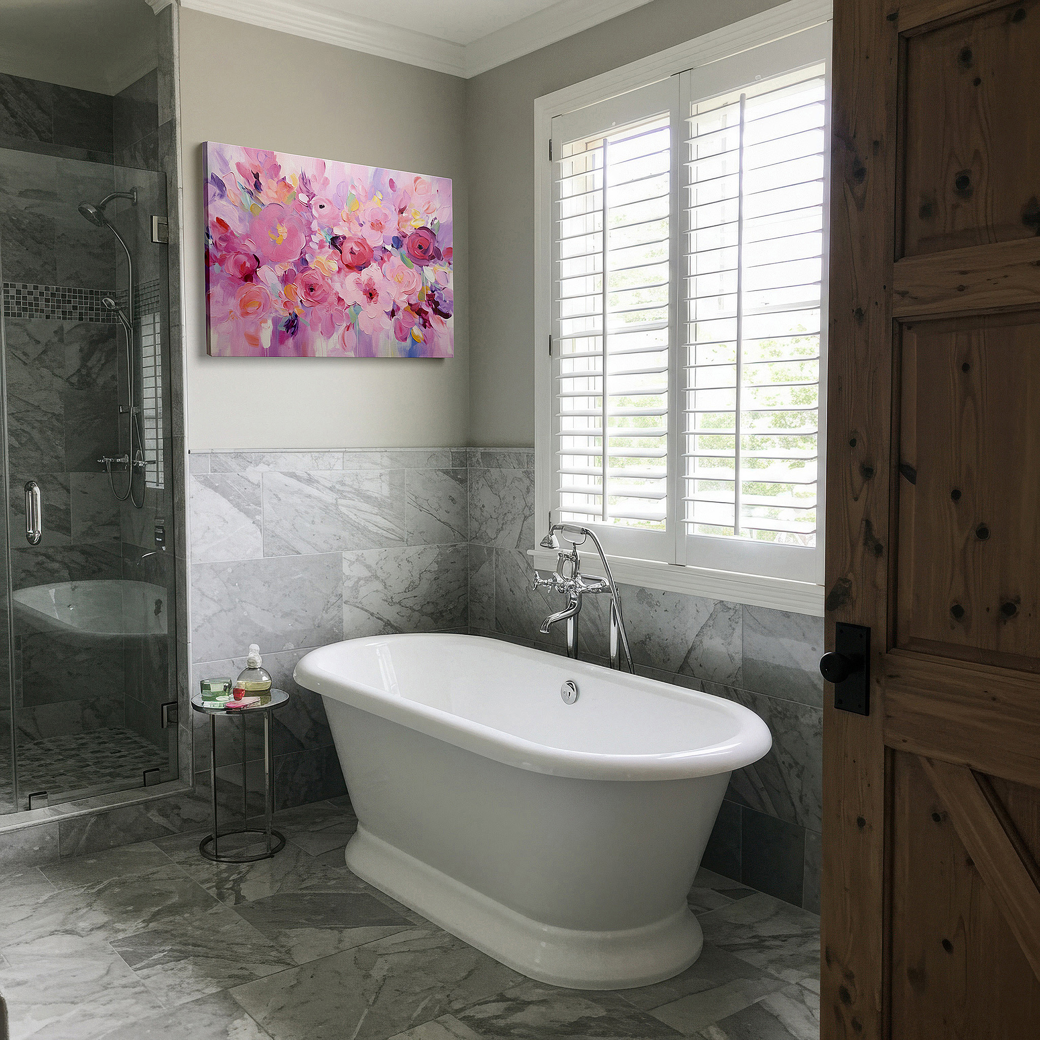 Perfectly sized at 45×30 cm for accenting shelves or narrow walls — pink and red flowers wall art: celebrating nature's delicate beauty - large canvas for office and bedroom decor