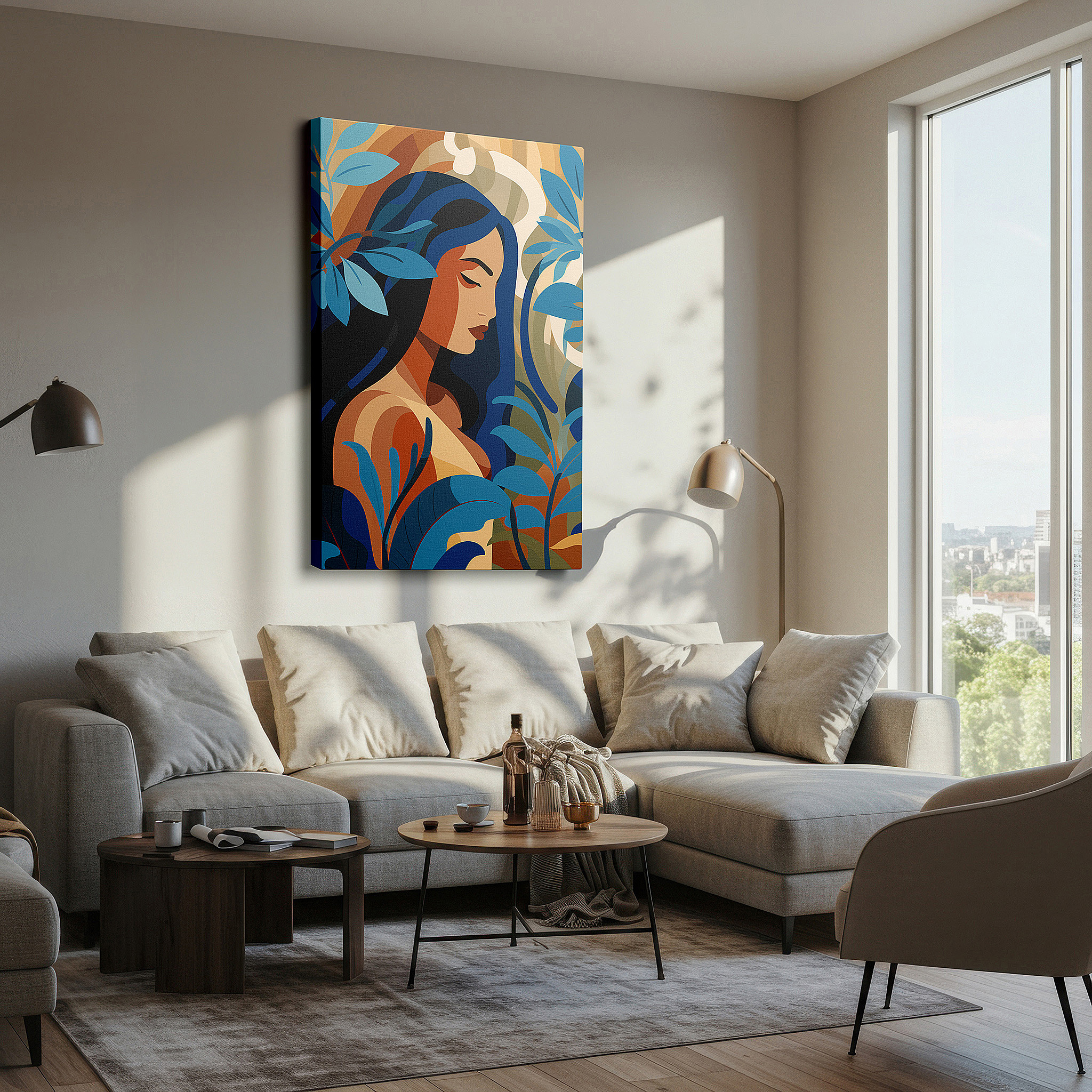 Perfectly sized at 45×30 cm for accenting shelves or narrow walls — serene beauty and natural elegance: tropical portrait large wall art, canvas wall art, wall decor for office and bedroom
