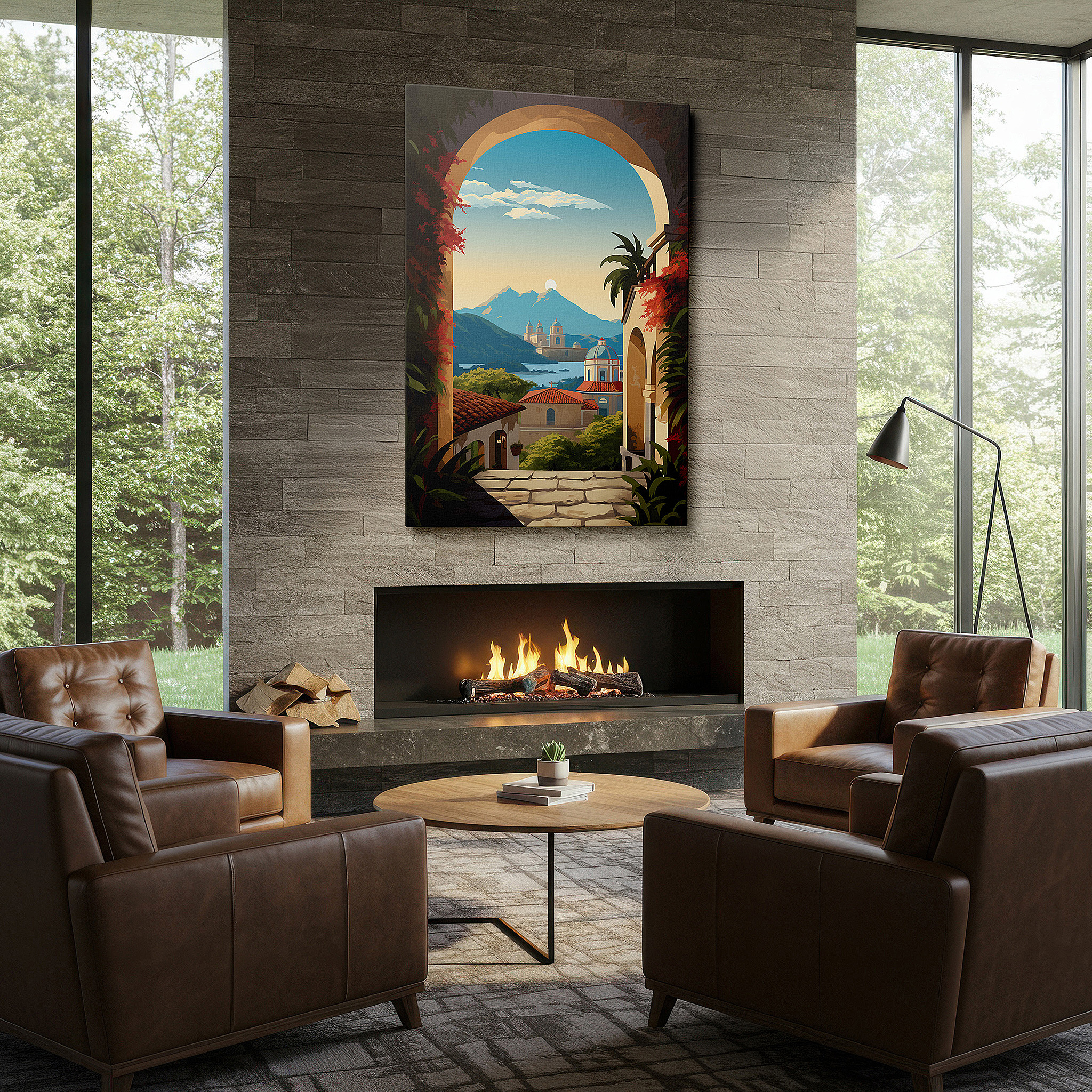 Perfectly sized at 45×30 cm for accenting shelves or narrow walls — serene landscape viewed through a graceful arch, where nature and history blend peacefully - large wall art, canvas wall art, wall decor for office