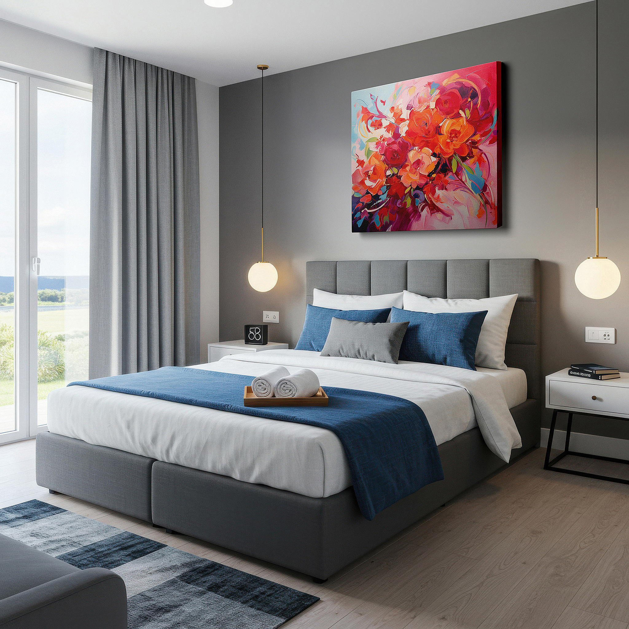Perfectly sized at 45×30 cm for accenting shelves or narrow walls — a stunning floral canvas featuring bold reds and rich greens, perfect for large wall decor in offices or bedrooms