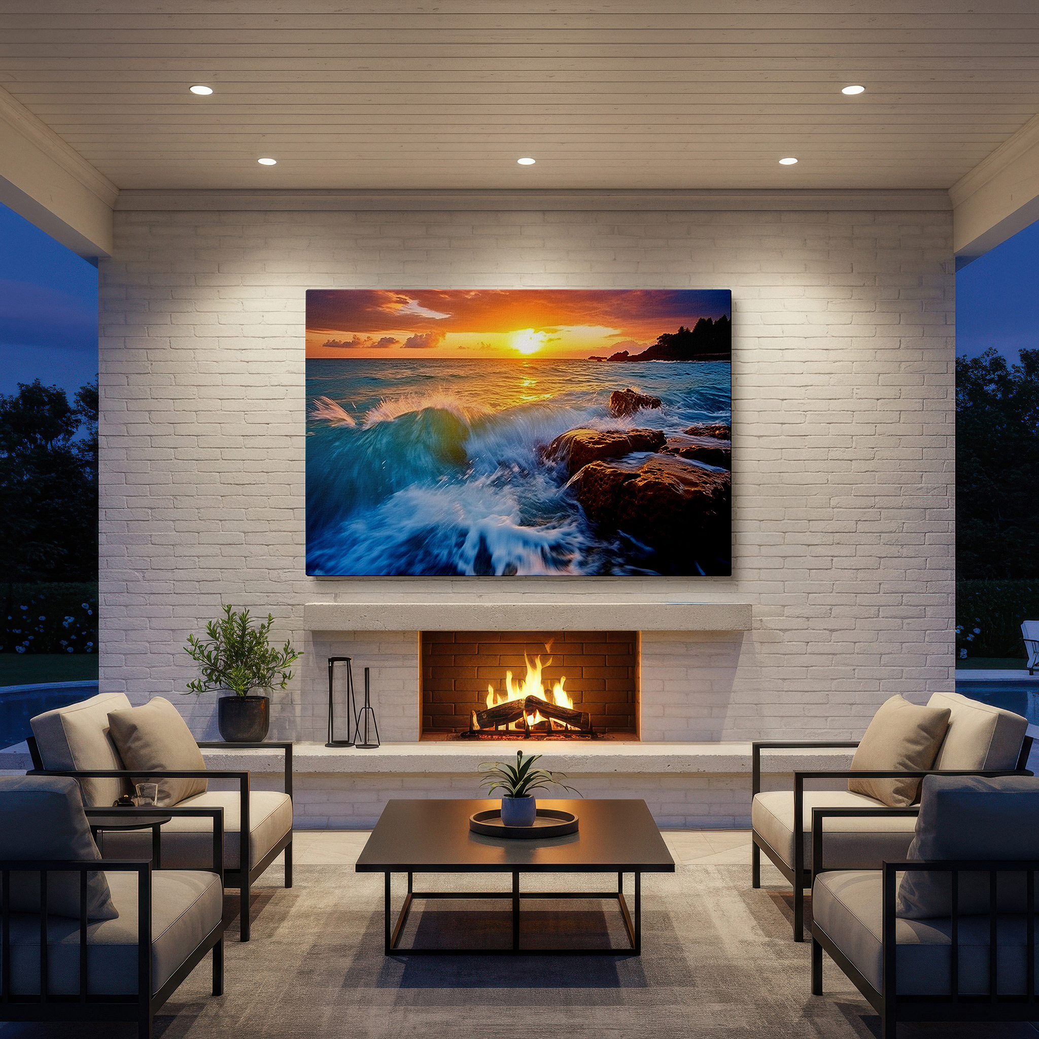 Perfectly sized at 45×30 cm for accenting shelves or narrow walls — sunset over the ocean: a striking blend of orange and blue on the horizon - large canvas wall art for office and bedroom decor