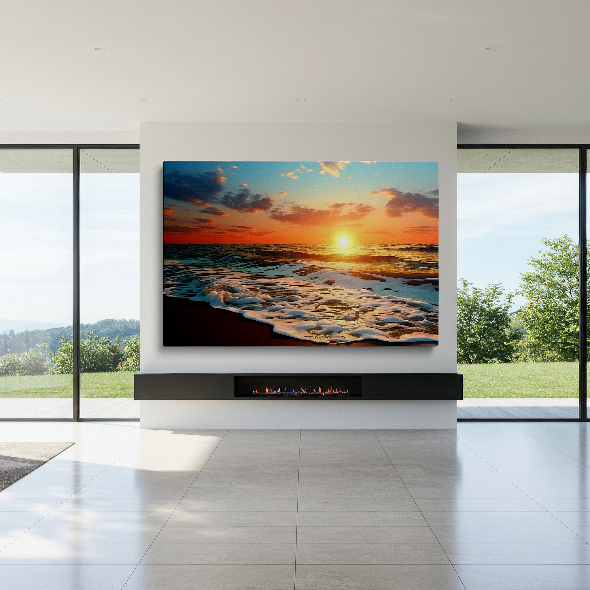 Perfectly sized at 45×30 cm for accenting shelves or narrow walls — sunset serenity over the ocean - a peaceful mix of fiery skies and soothing waves large wall art, canvas wall art, wall decor, office wall art