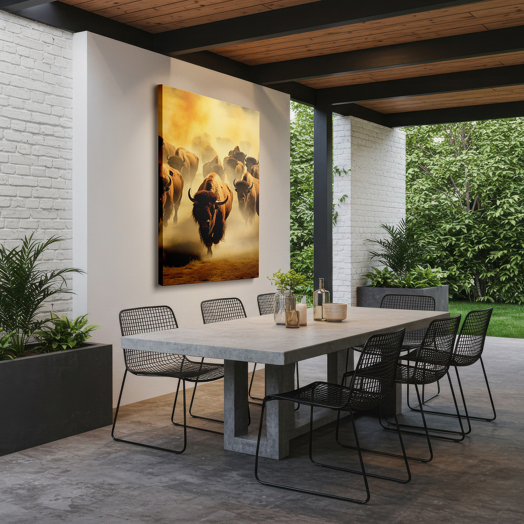 Perfectly sized at 45×30 cm for accenting shelves or narrow walls — thundering herd across the plains - dynamic buffalo movement large wall art, canvas wall art, wall decor for office and bedroom