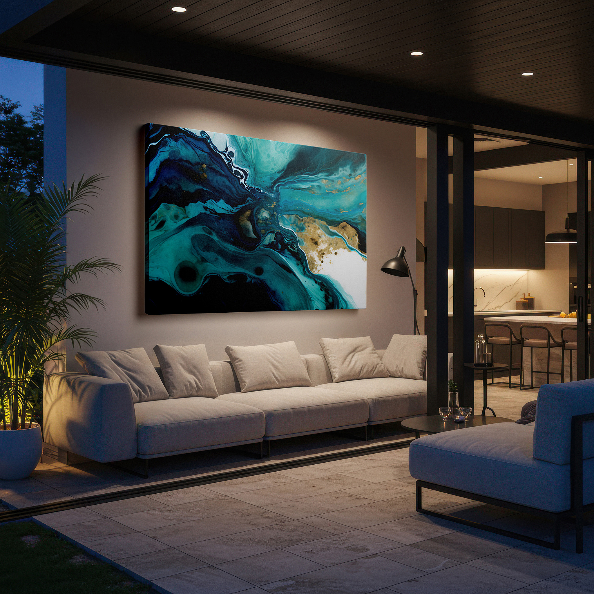 Perfectly sized at 45×30 cm for accenting shelves or narrow walls — turquoise waves and golden streaks - a mesmerizing blend of chaos and serenity large wall art, canvas wall art, wall decor for office and bedroom