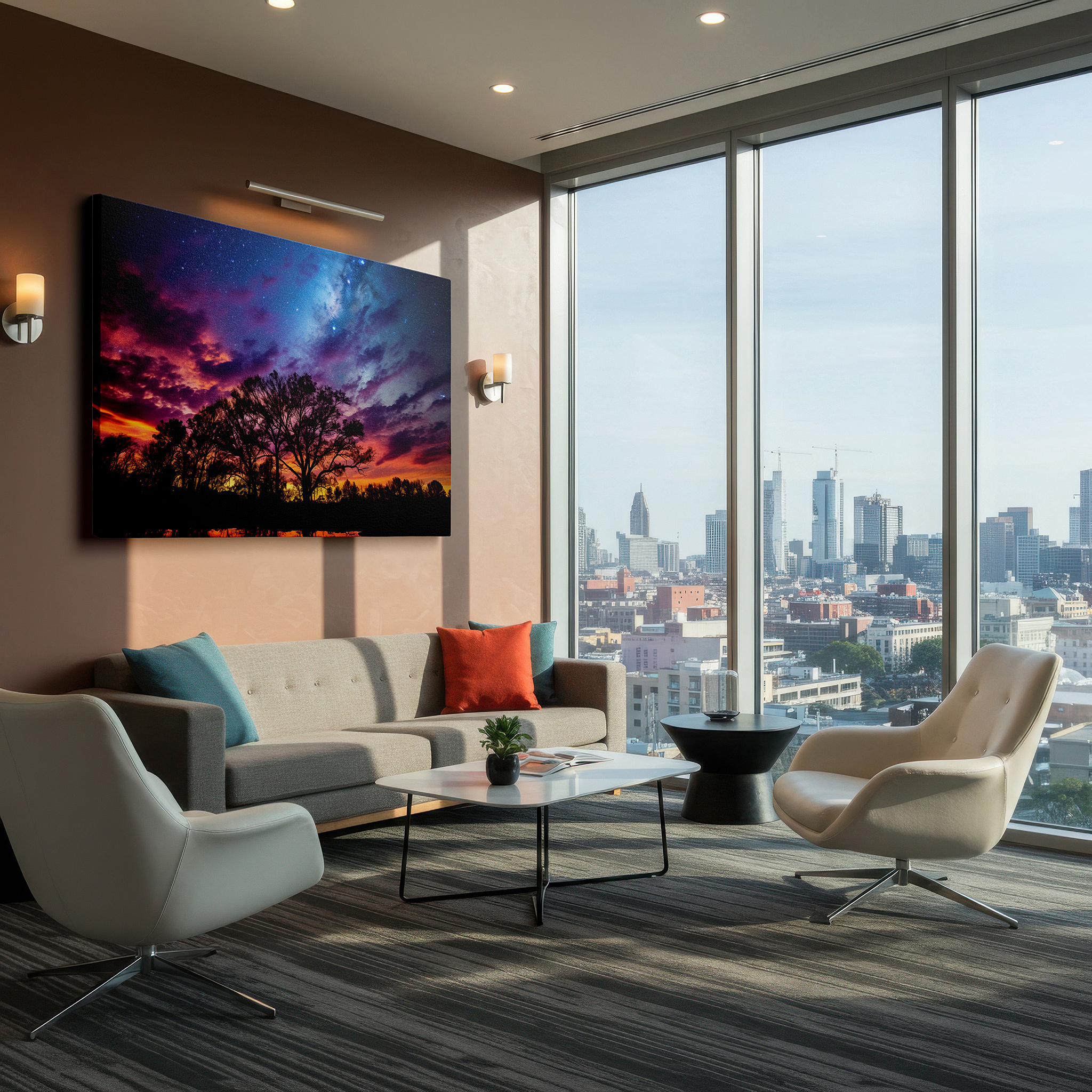 Perfectly sized at 45×30 cm for accenting shelves or narrow walls — twilight's poetic grace: a canvas of fiery sunsets and tranquil evening shades - large wall art for bedrooms and offices
