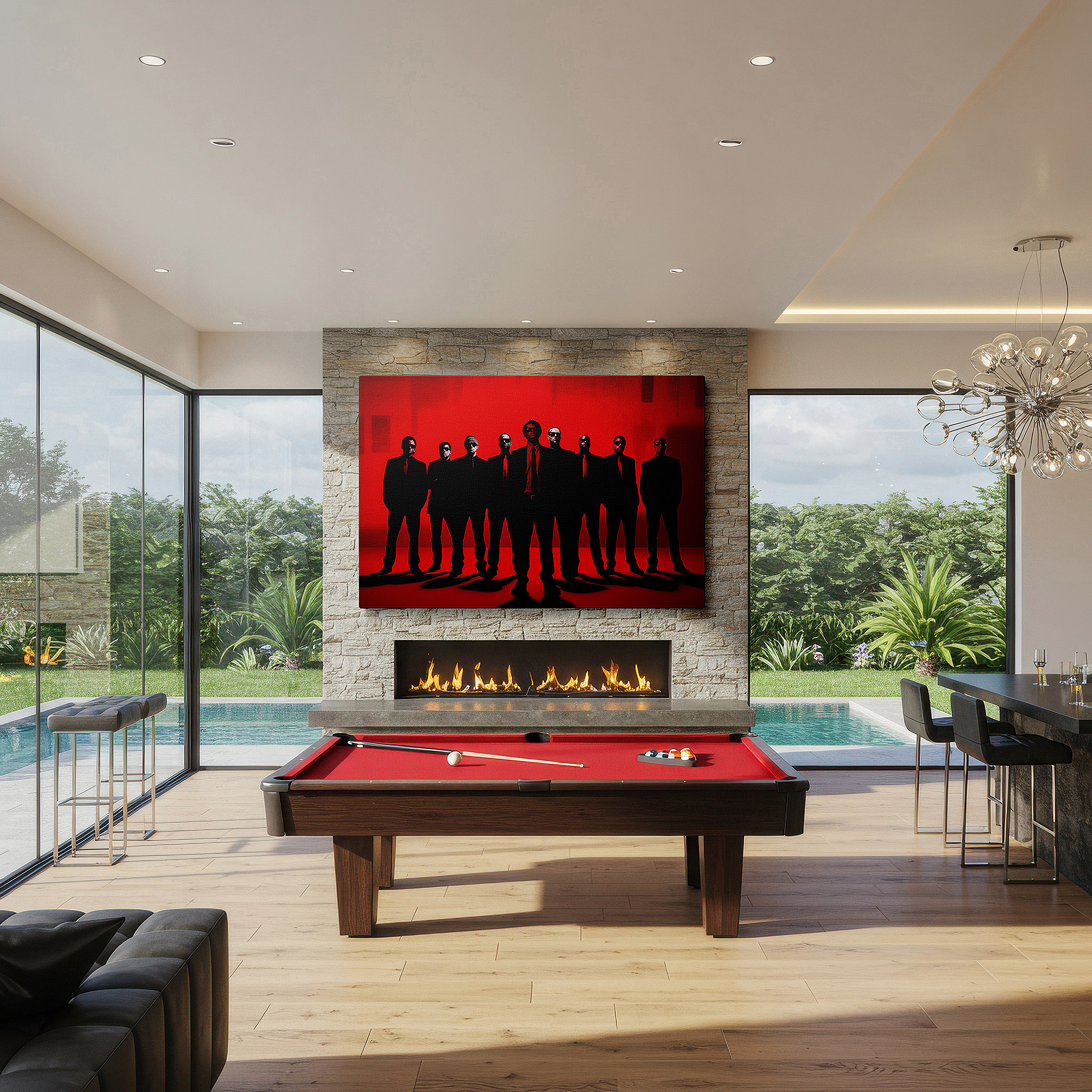 Perfectly sized at 45×30 cm for accenting shelves or narrow walls — unity and professionalism themed wall art featuring ten figures against a bright red background, large canvas for office decor