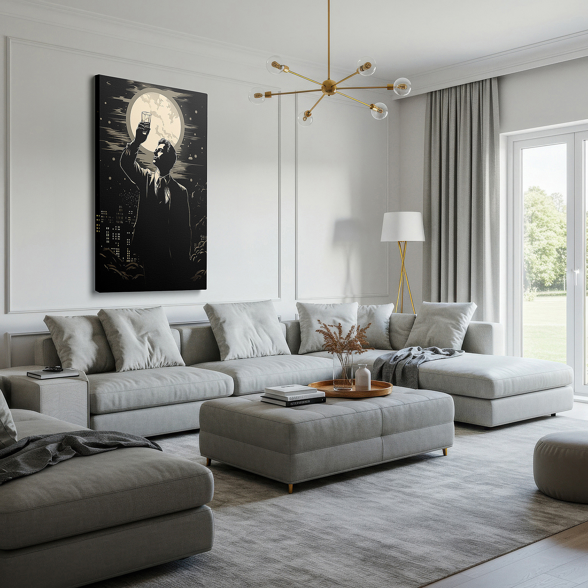 Perfectly sized at 45×30 cm for accenting shelves or narrow walls — urban solitude: contemplative man silhouette against city nightlife - large canvas wall art for office and bedroom decor