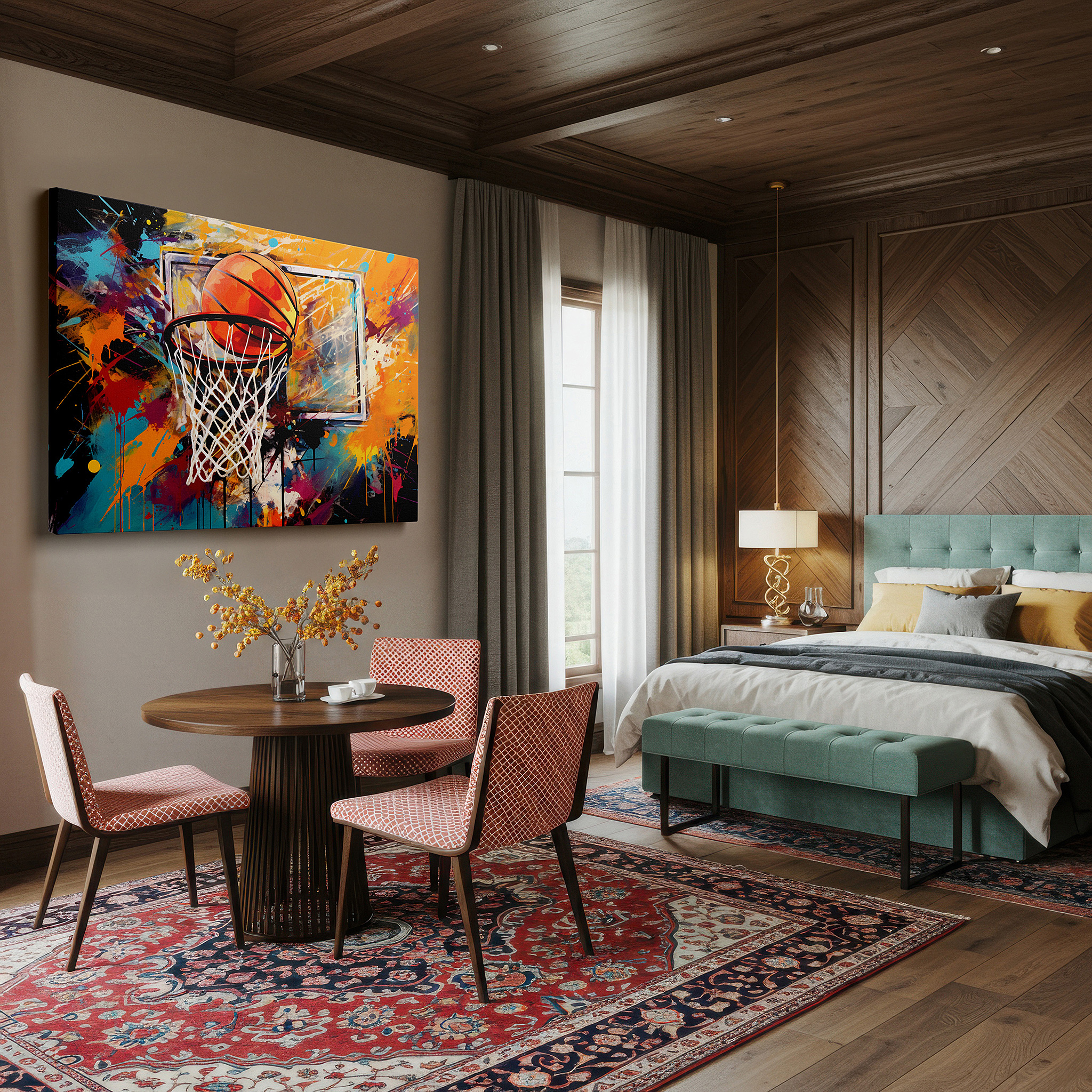 Perfectly sized at 45×30 cm for accenting shelves or narrow walls — vibrant basketball scenes: a blend of sports and art, large canvas wall art for home and office decor