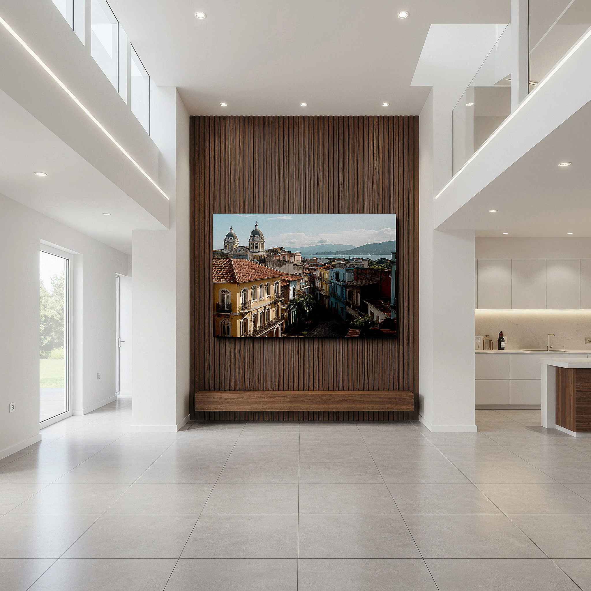 Perfectly sized at 45×30 cm for accenting shelves or narrow walls — vibrant cuban town wall art featuring pastel buildings and a majestic cathedral - large canvas for office, bedroom, and living room decor