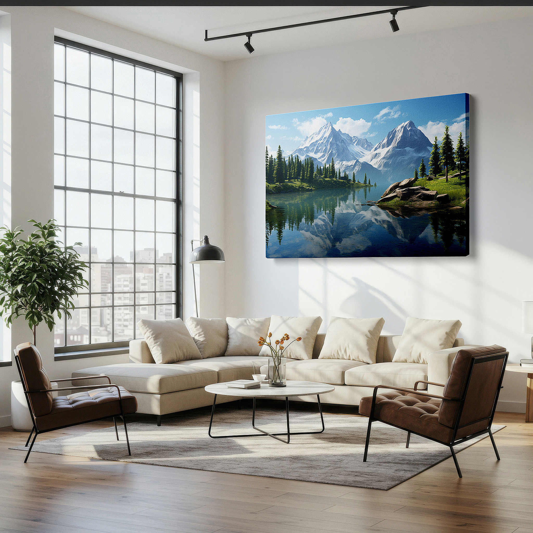 Perfectly sized at 45×30 cm for accenting shelves or narrow walls — wall art: serene mountain and lake reflections - a peaceful retreat for nature enthusiasts. large canvas wall art for home and office decor.