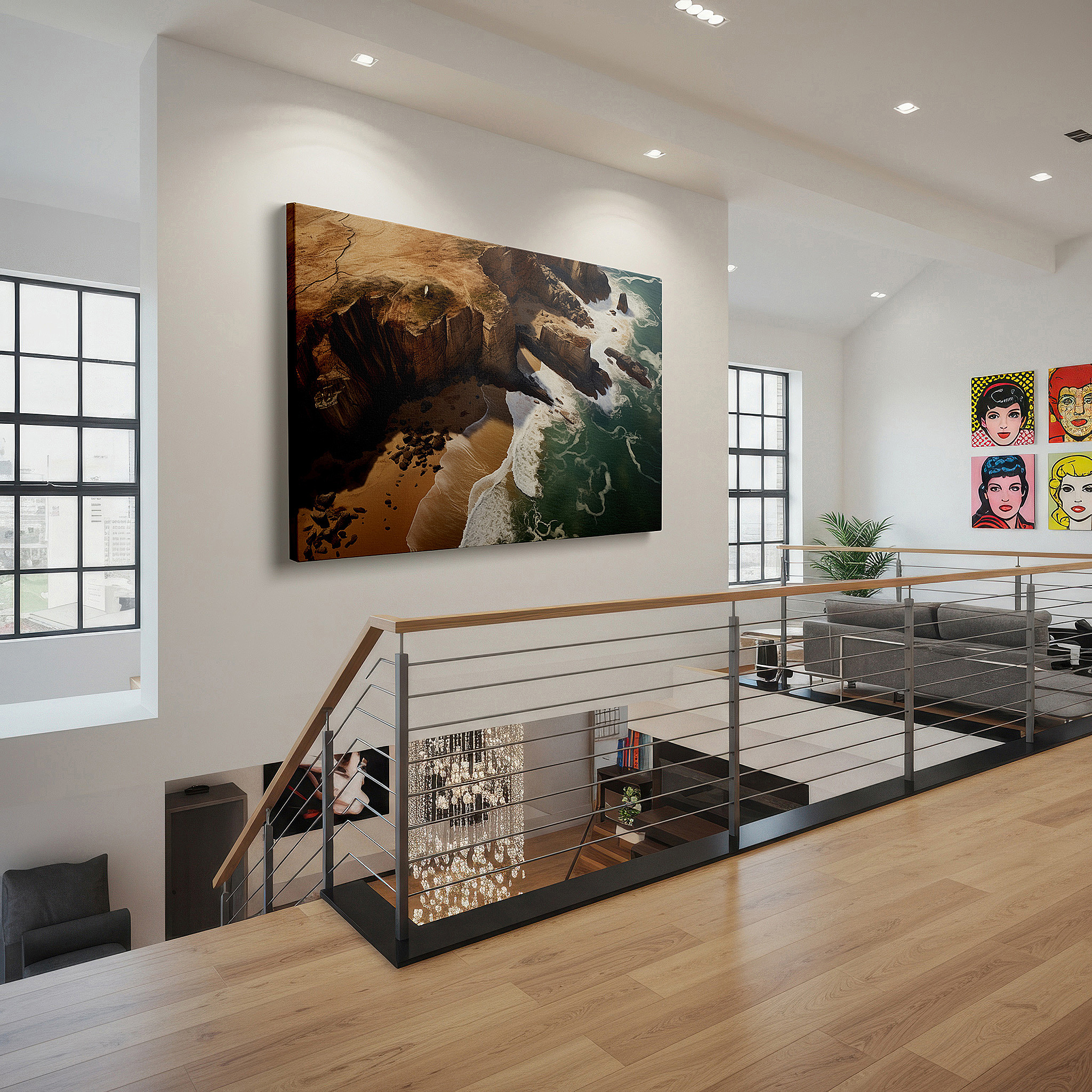Perfectly sized at 45×30 cm for accenting shelves or narrow walls — wall decor: stunning intersection of rugged cliffs and serene shores - experience nature's majestic contrasts with large canvas art for home and office