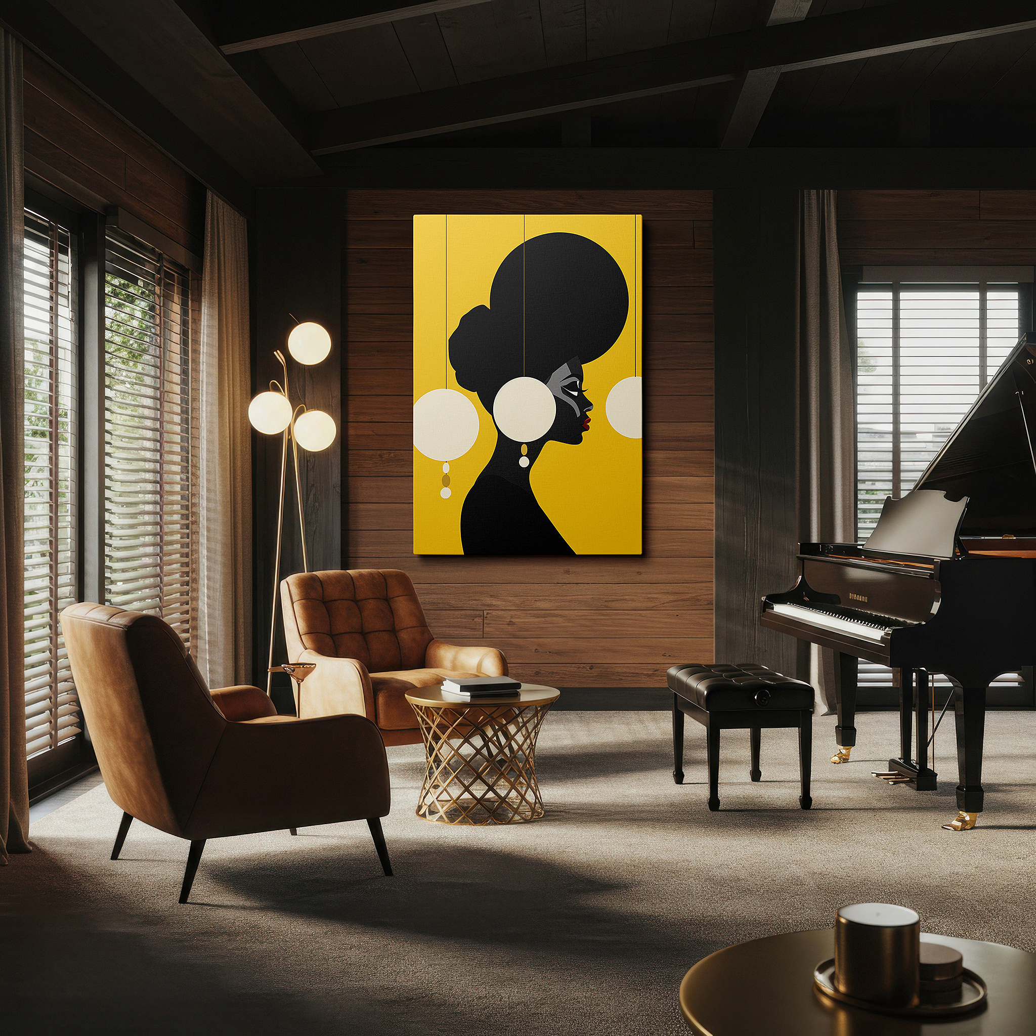Presented on a clean white gallery wall with ample space — modern elegance blends with classic charm in a striking display of sophistication and style: large wall art, canvas wall art, wall decor, office wall art
