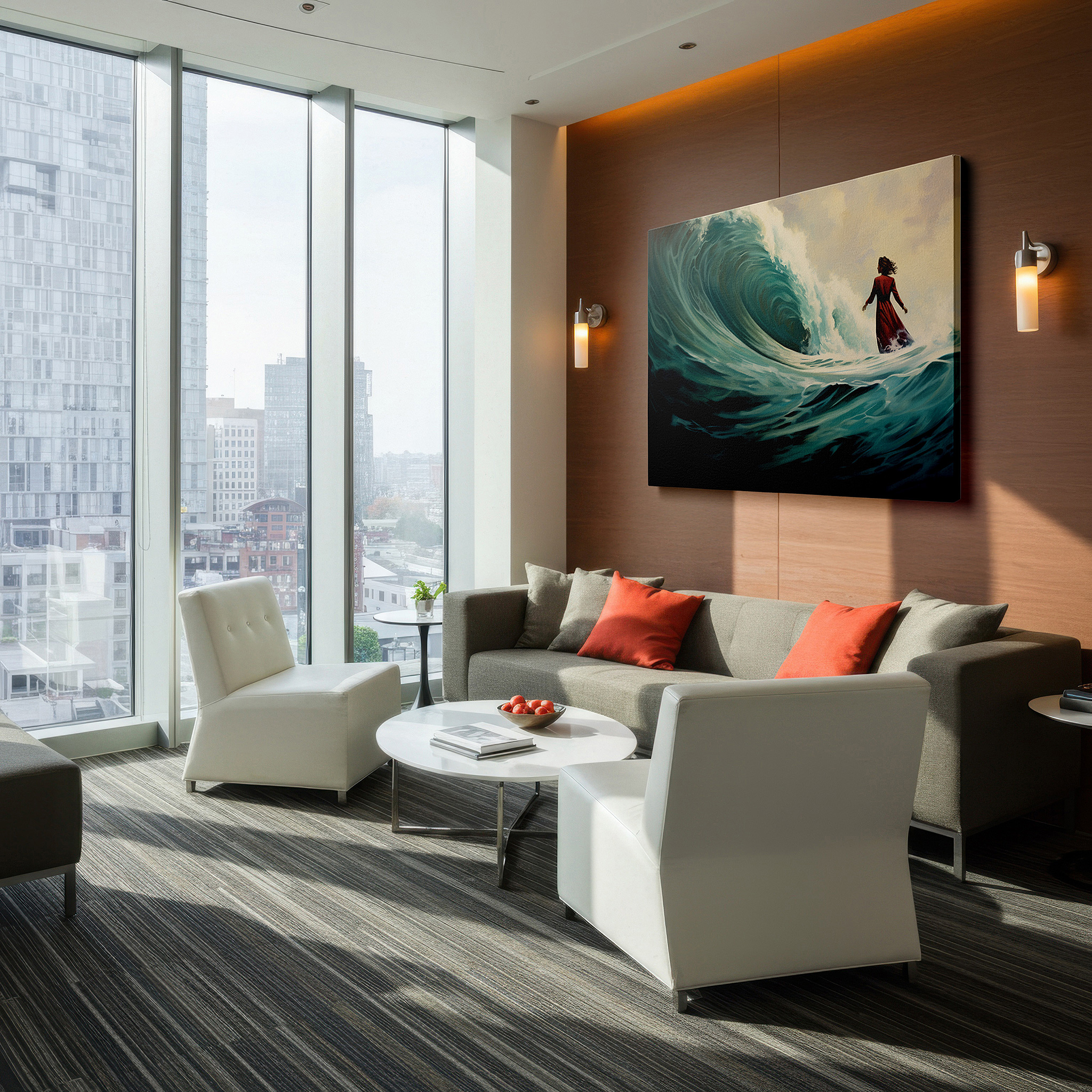 Presented on a clean white gallery wall with ample space — resilient humanity: majestic nature waves large wall art, canvas decor for office, bedroom, and living room
