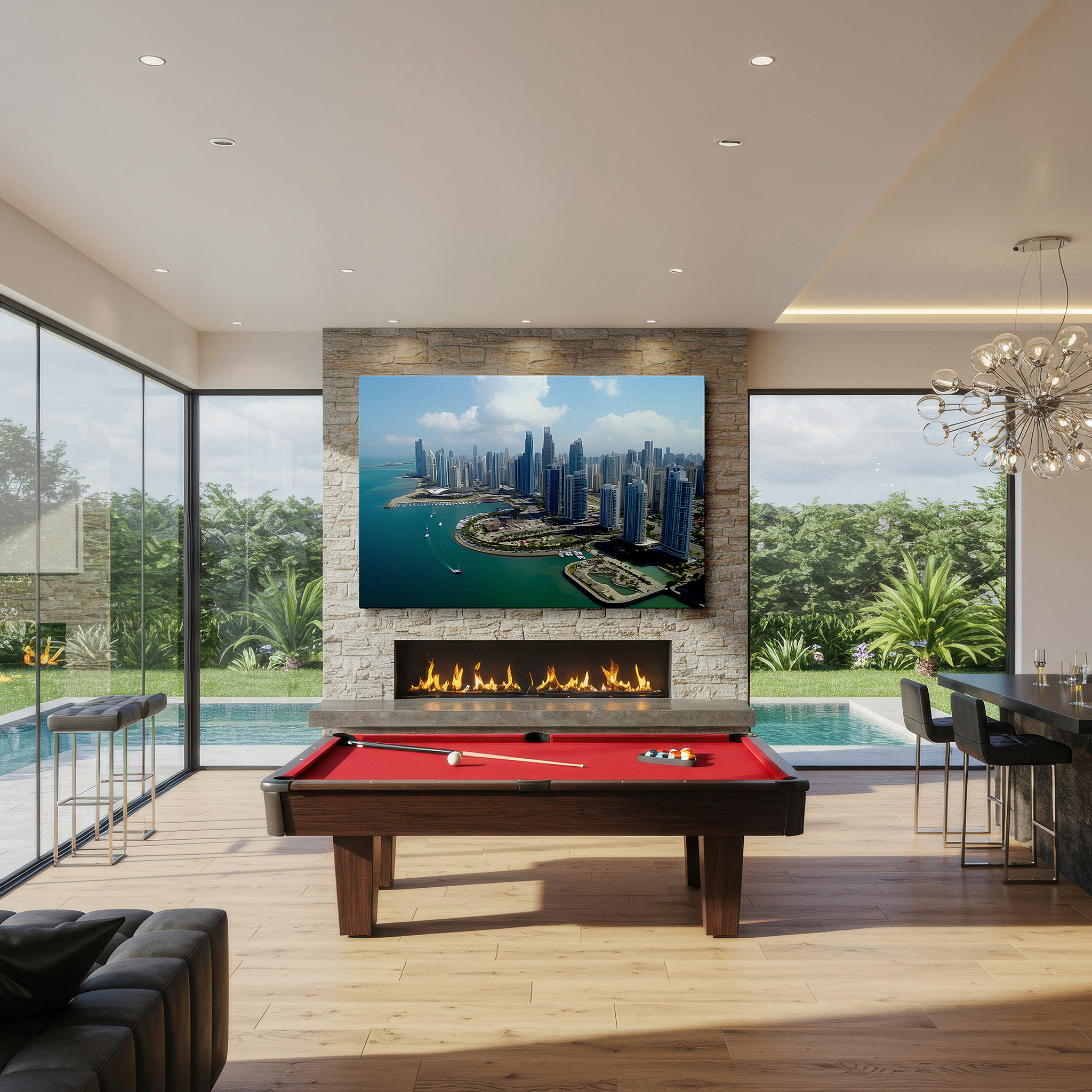 Presented on a clean white gallery wall with ample space — skyscraper symphony: urban brilliance and architectural mastery - large canvas wall art for office decor