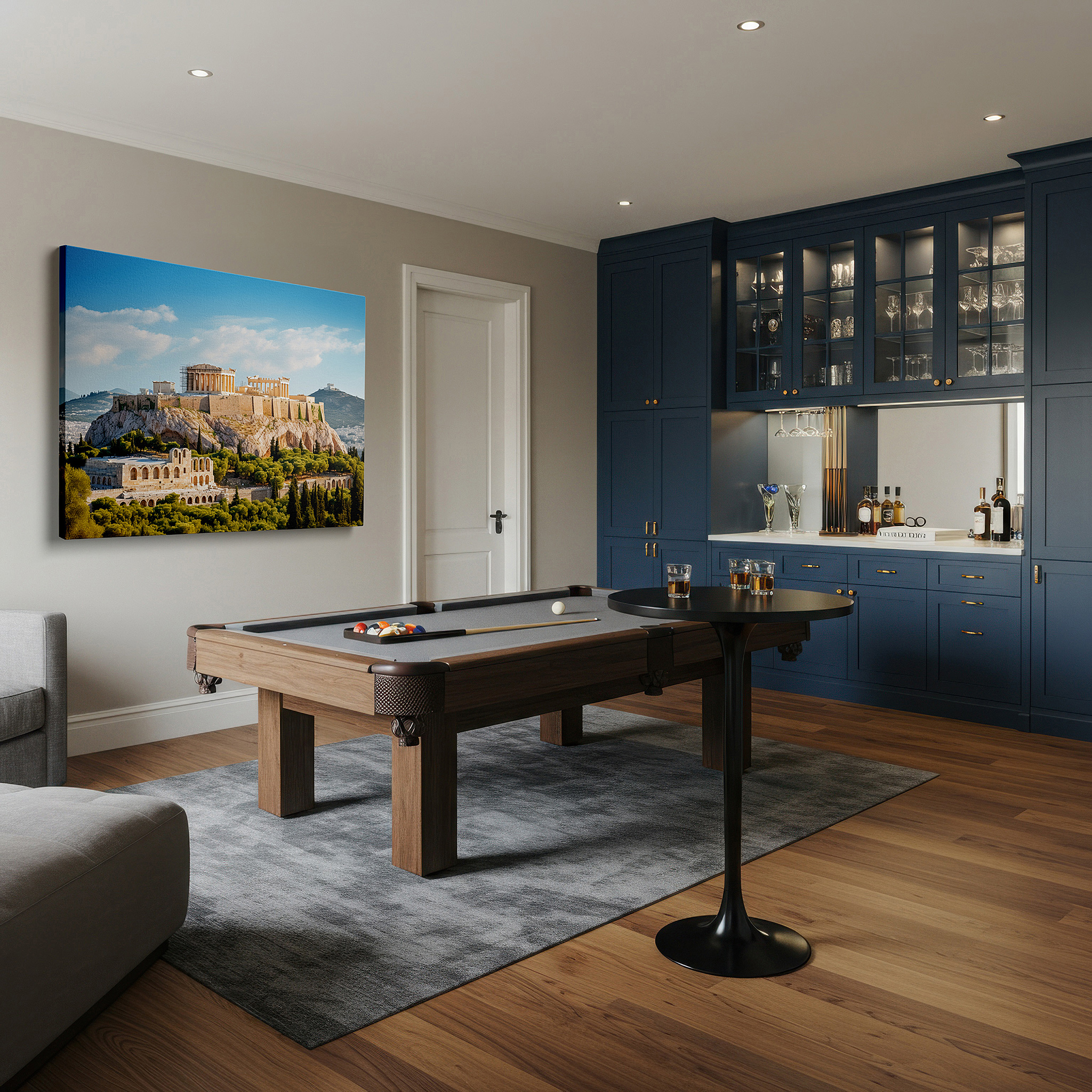 Set in a minimalist interior with textured walls and soft rugs — acropolis and parthenon majestic wall art, celebrating ancient greek excellence, large canvas for office and bedroom decor