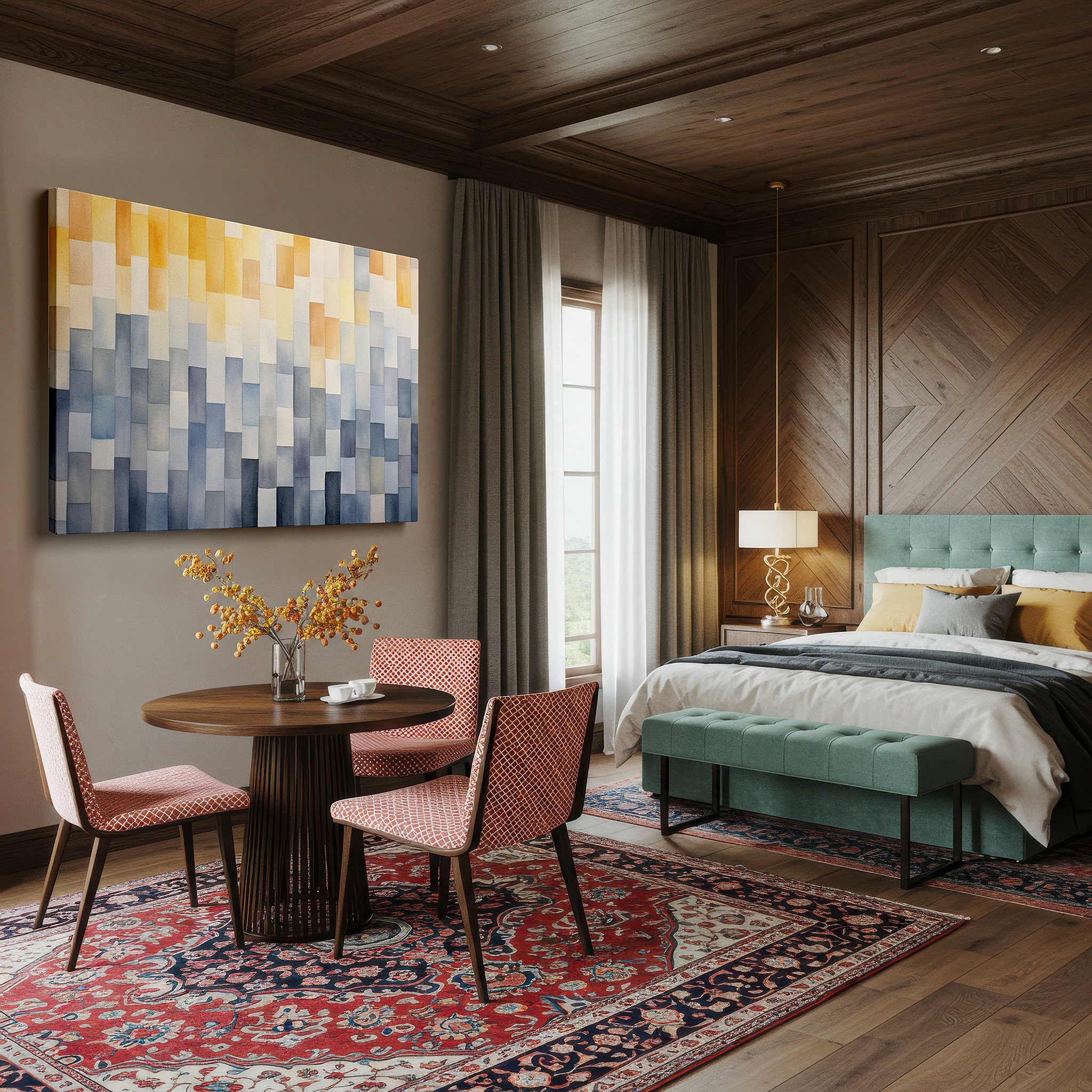 Set in a minimalist interior with textured walls and soft rugs — serene textured pastels for peaceful reflection and calm atmosphere large wall art, canvas wall art, wall decor, office wall art, bedroom wall art