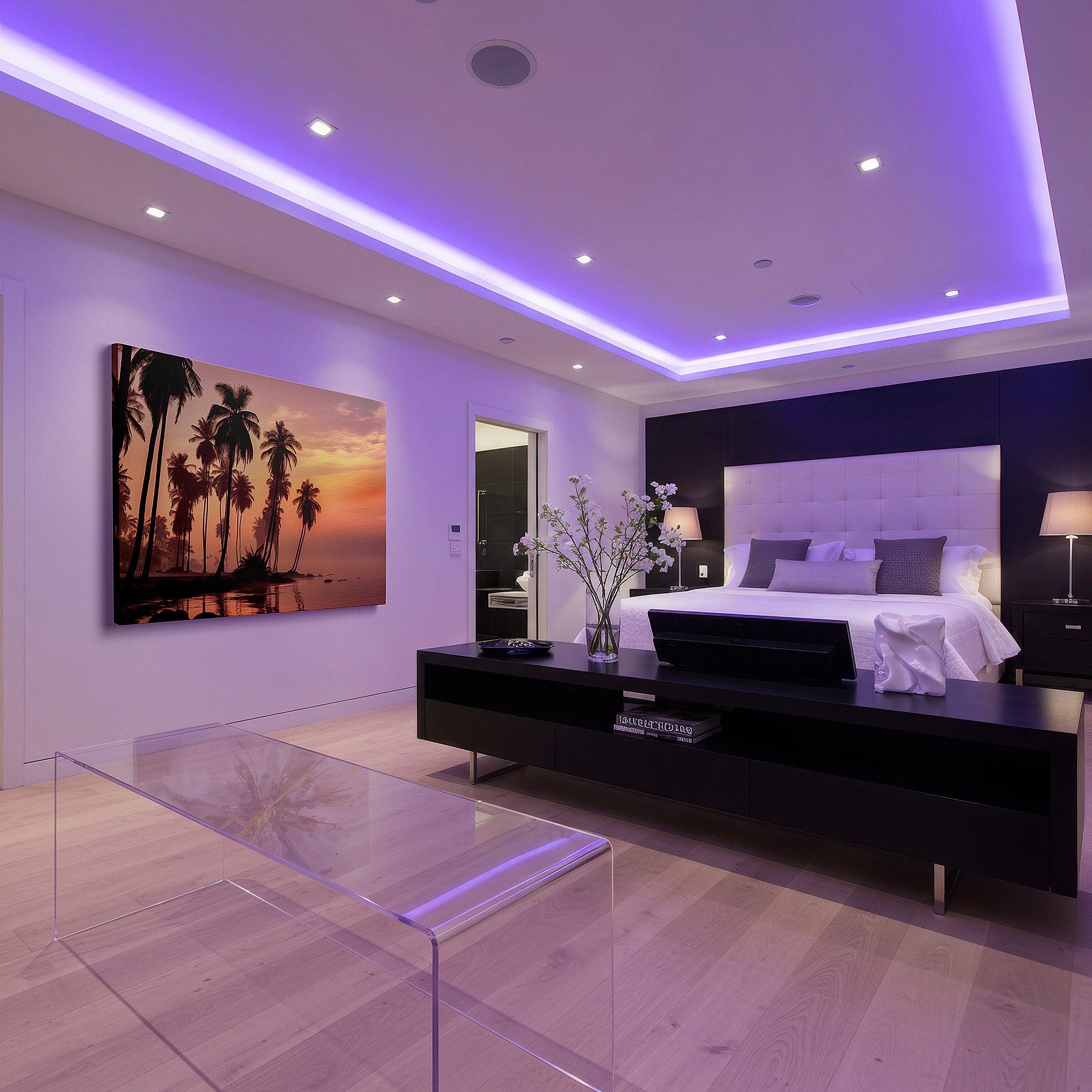 Side profile highlights a tightly wrapped canvas over a 3 cm deep stretcher — dawn's gentle embrace: silhouettes of palms against a vibrant morning sky - large canvas wall art for home and office decor